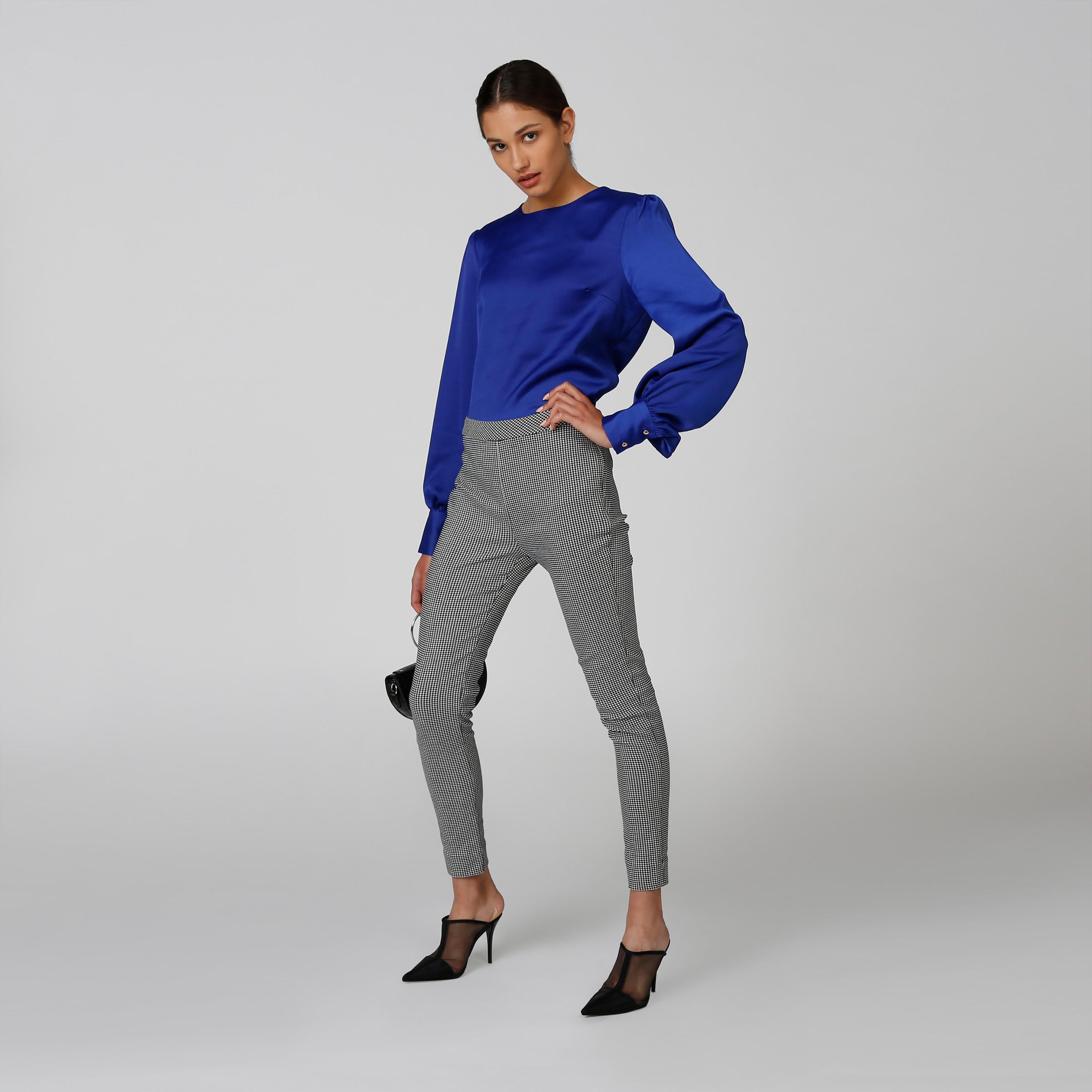 بنطلون كاروهات سكيني بخصر متوسط الارتفاع-women-clothing-bottoms-trousers-image-3