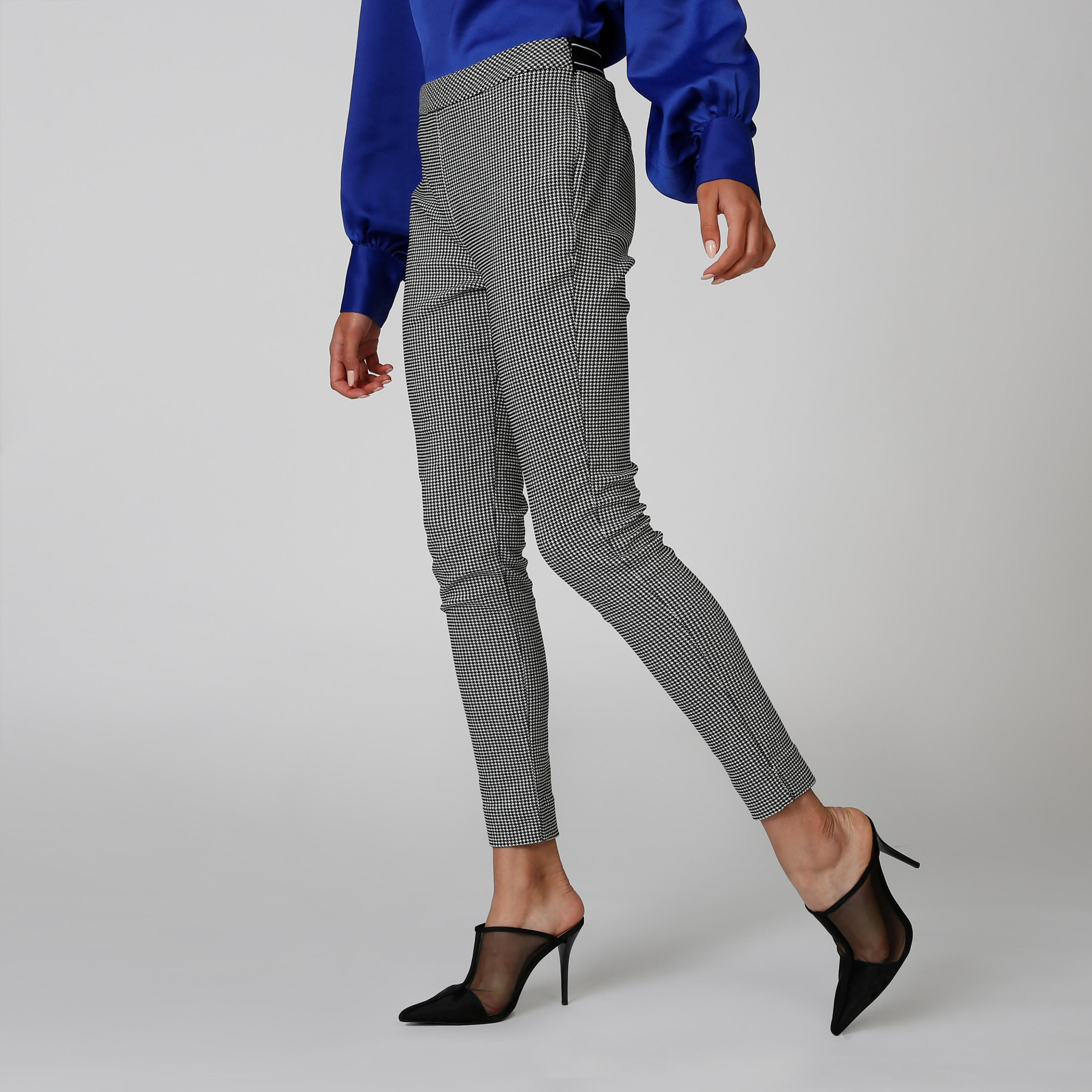 بنطلون كاروهات سكيني بخصر متوسط الارتفاع-women-clothing-bottoms-trousers-image-4