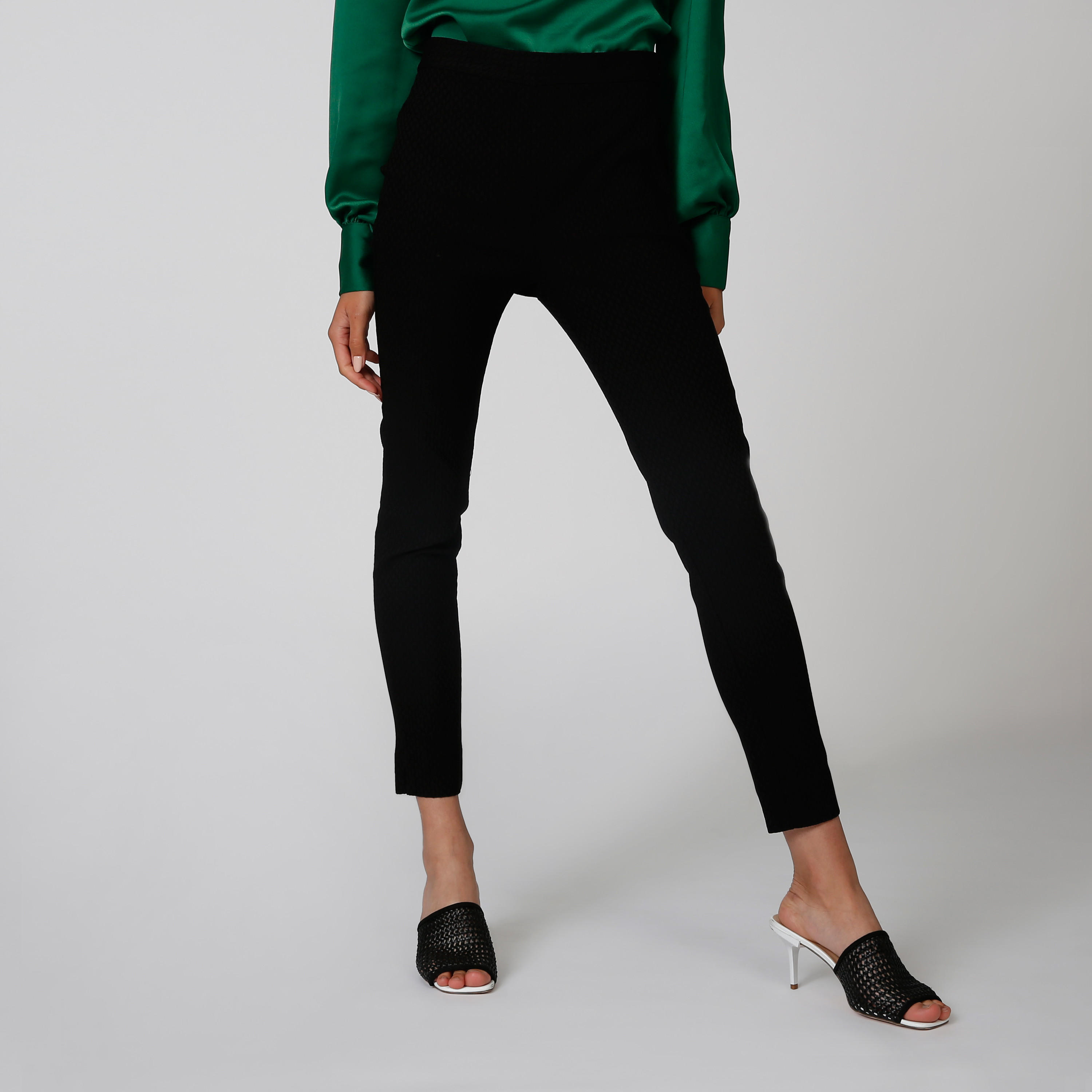بنطلون جينز سكيني رسمي ضيّق سادة بخصر مطّاطي متوسط الطول-women-clothing-bottoms-trousers-image-1