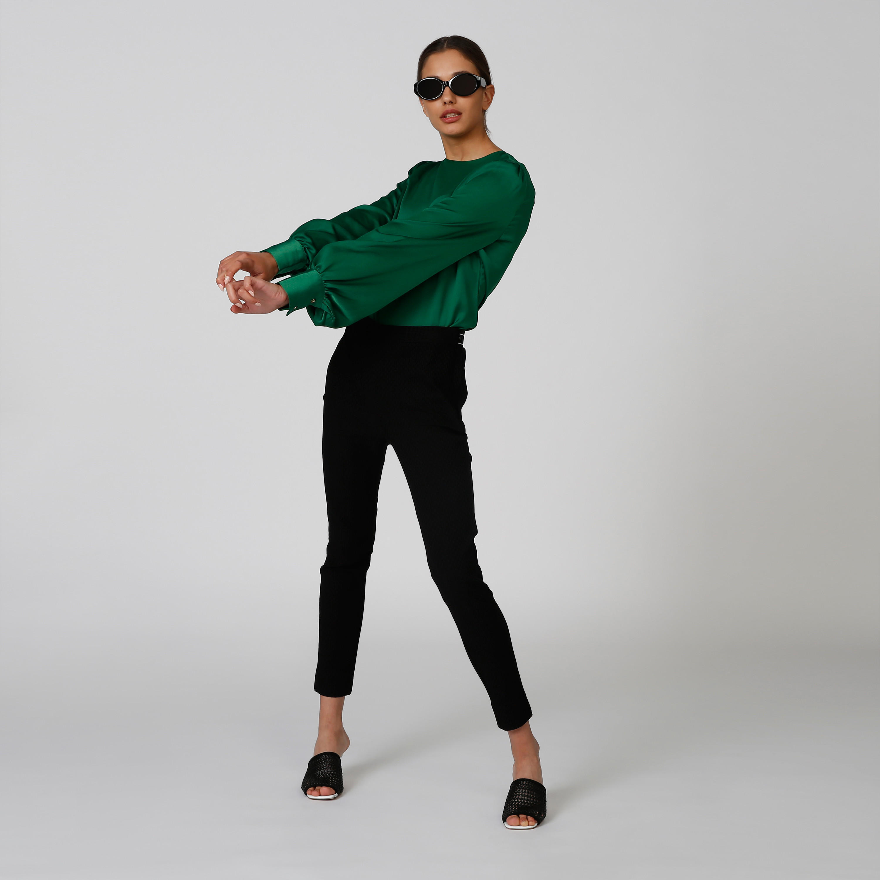 بنطلون جينز سكيني رسمي ضيّق سادة بخصر مطّاطي متوسط الطول-women-clothing-bottoms-trousers-image-3