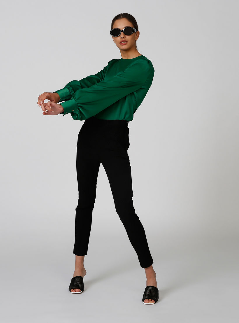 بنطلون جينز سكيني رسمي ضيّق سادة بخصر مطّاطي متوسط الطول-women-clothing-bottoms-trousers-image-3