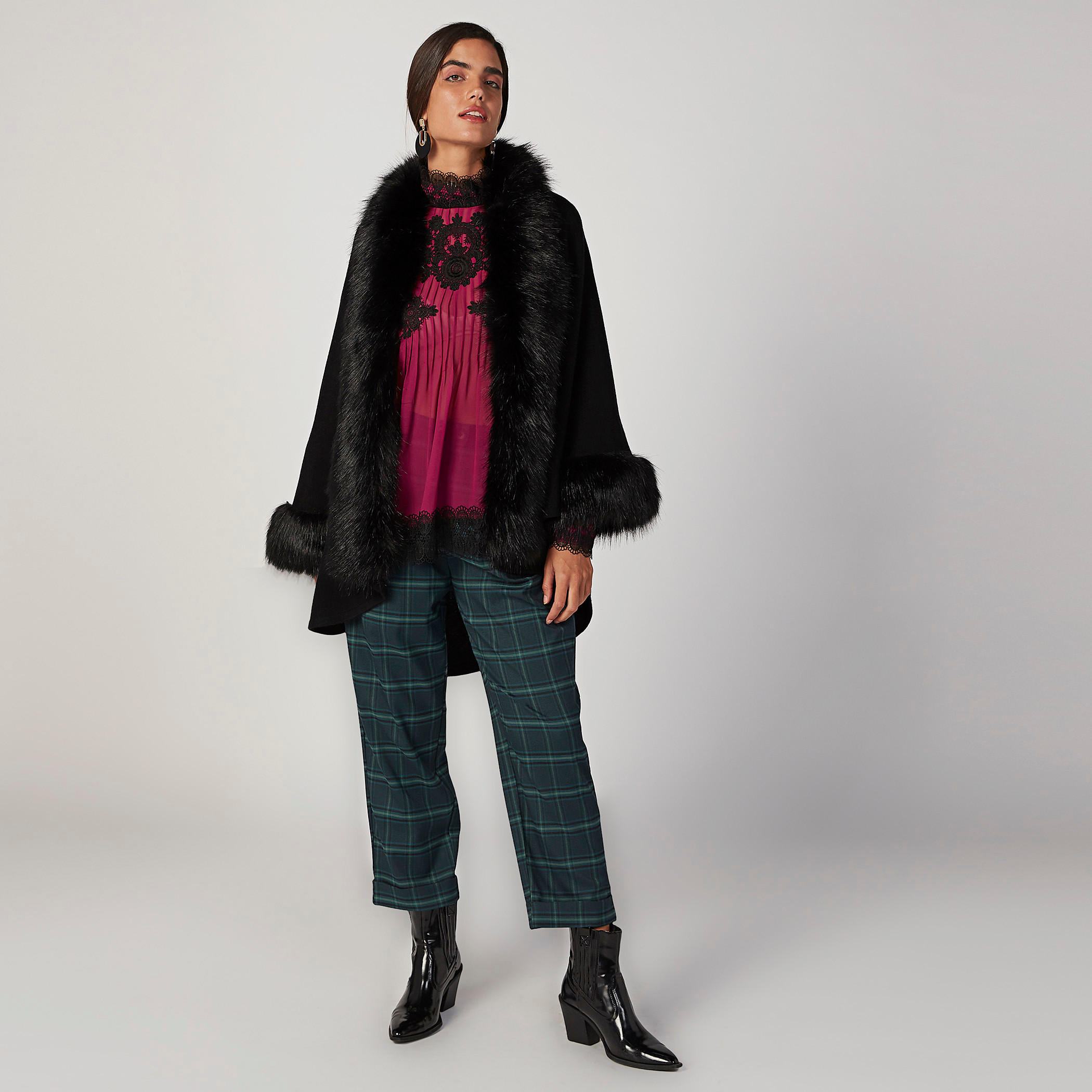 بنطلون كاروهات بخصر مطّاطي متوسّط الارتفاع وتفاصيل جيوب-women-clothing-bottoms-trousers-image-2