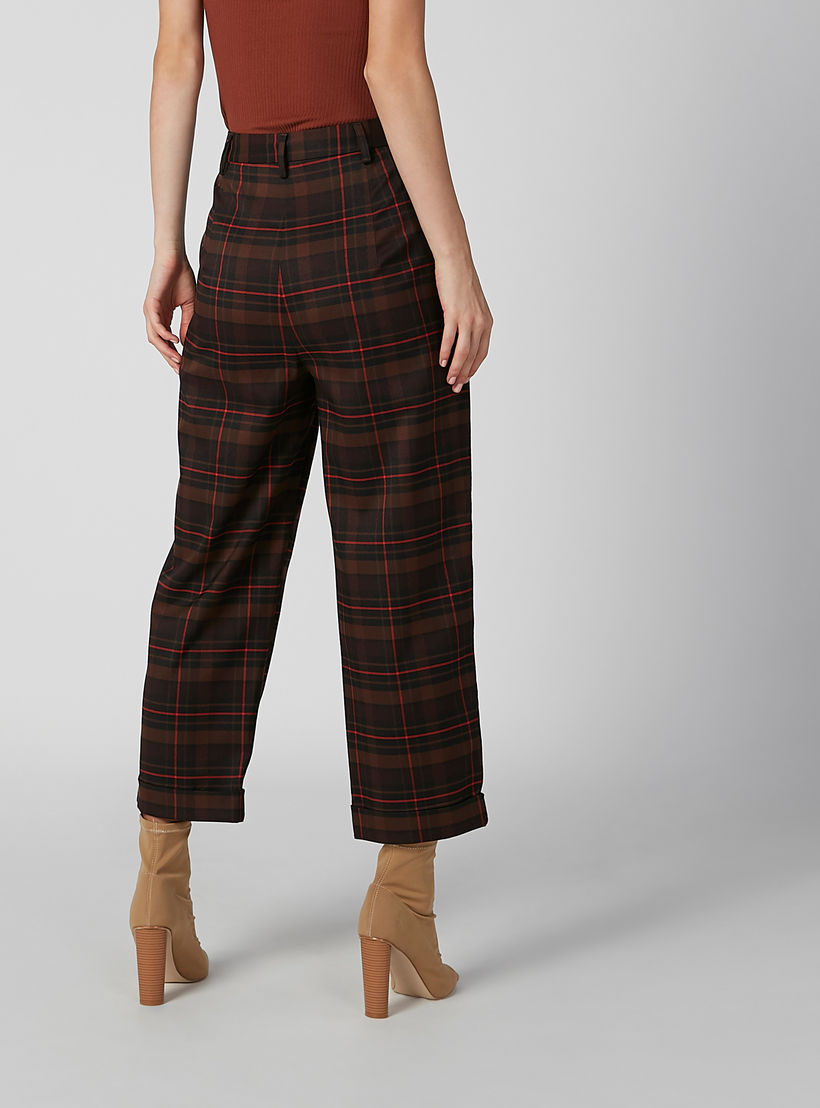 بنطلون كاروهات بخصر مطّاطي متوسط الارتفاع وجيوب-women-clothing-bottoms-trousers-image-2