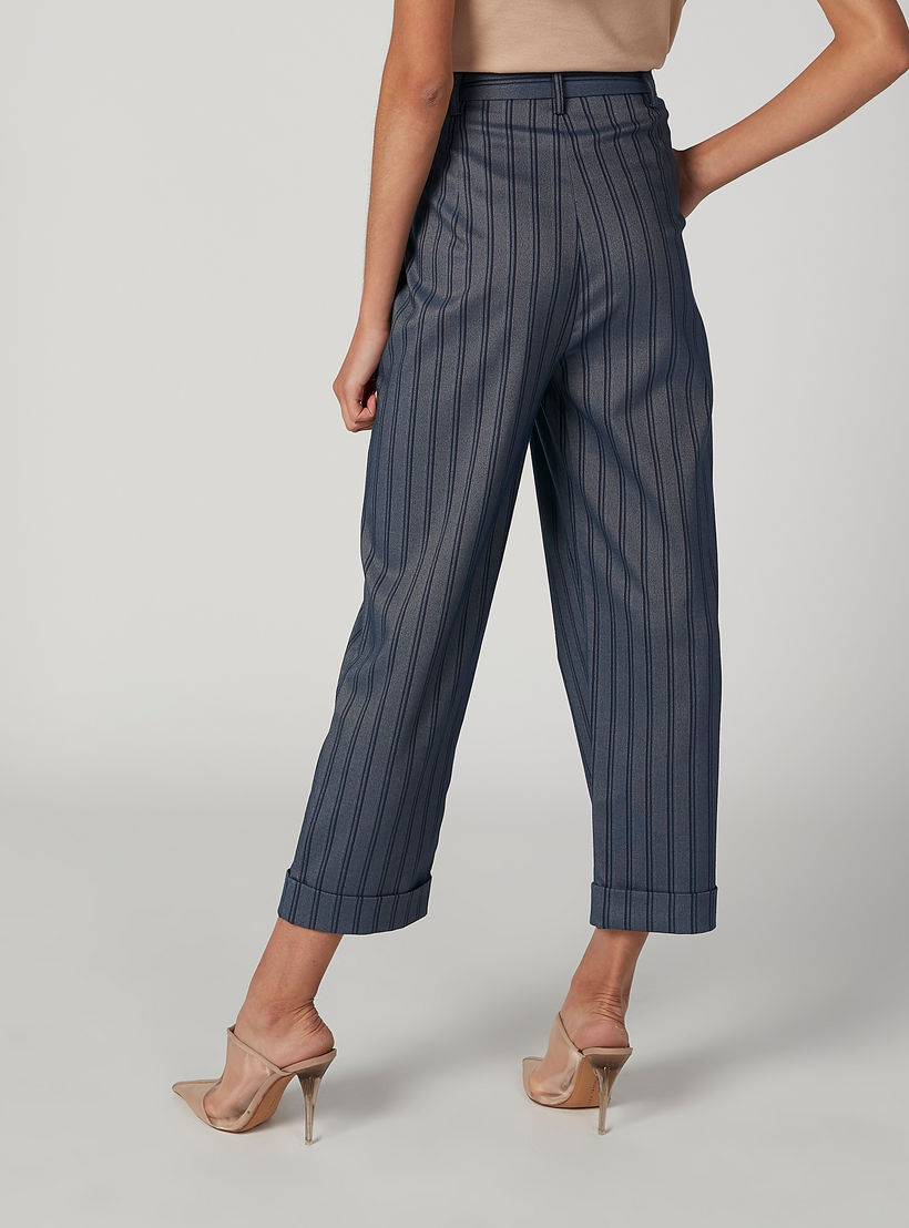 بنطلون مقلّم بخصر مطّاطي متوسّط الارتفاع وتفاصيل جيوب-women-clothing-bottoms-trousers-image-2