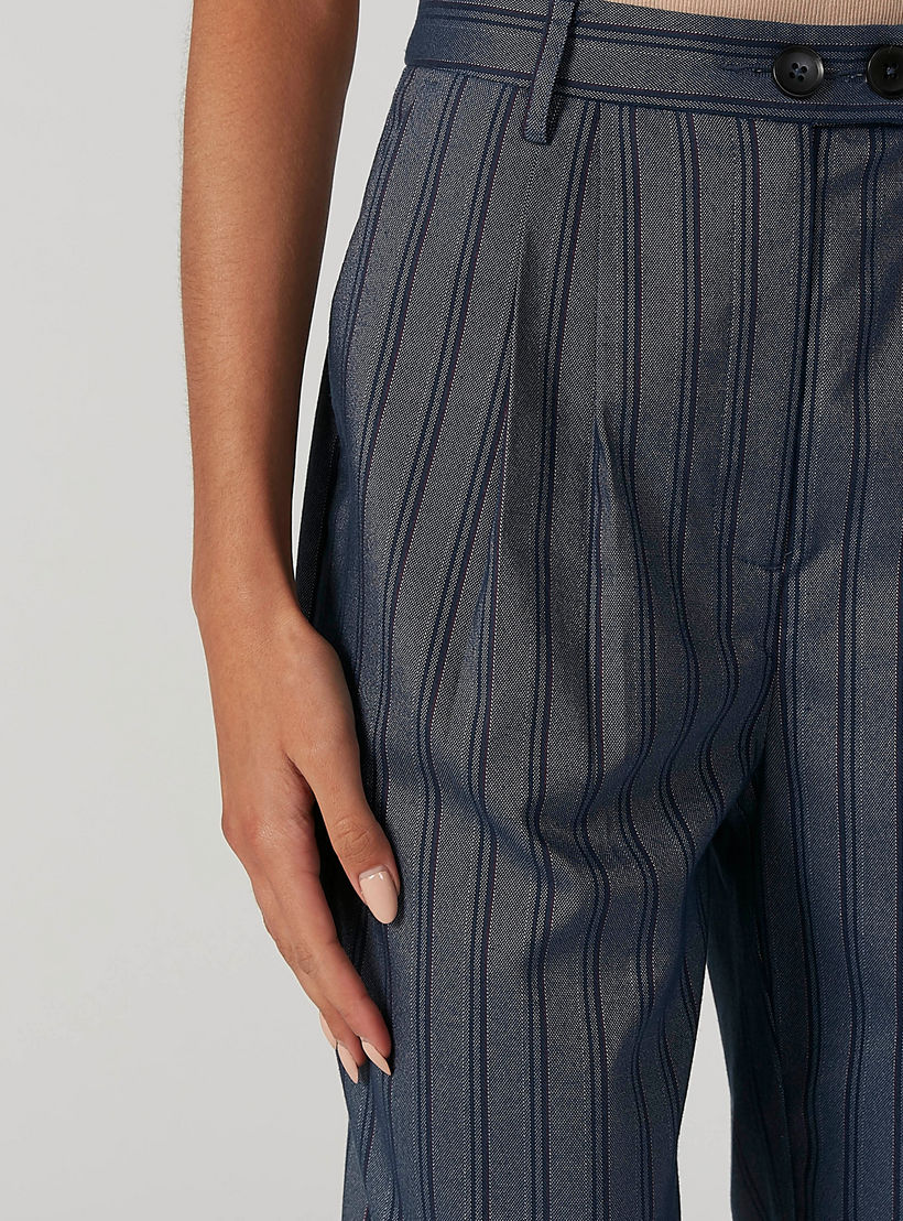 بنطلون مقلّم بخصر مطّاطي متوسّط الارتفاع وتفاصيل جيوب-women-clothing-bottoms-trousers-image-5