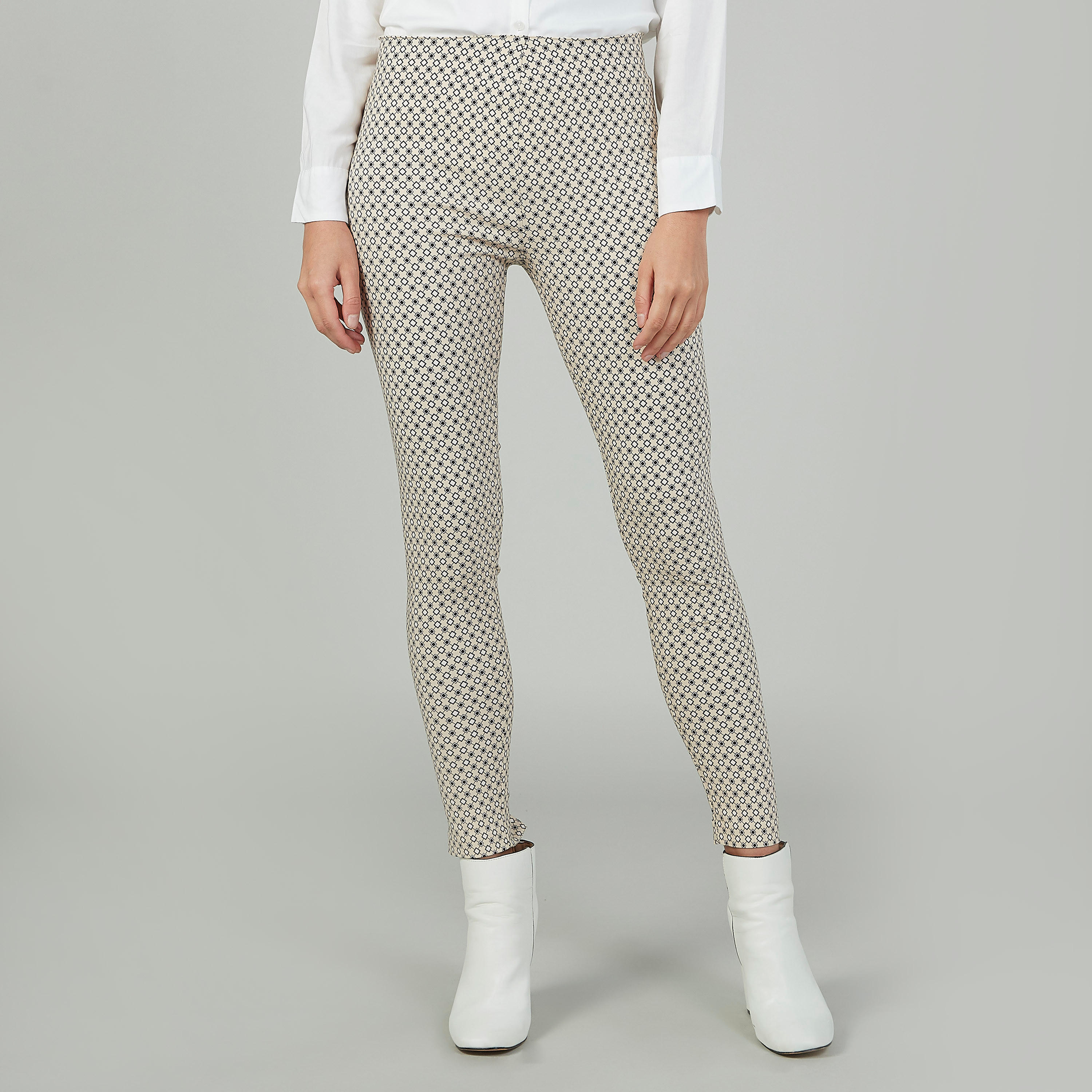بنطلون سكيني سادة بخصر مطّاطي متوسط الارتفاع-women-clothing-bottoms-trousers-image-1