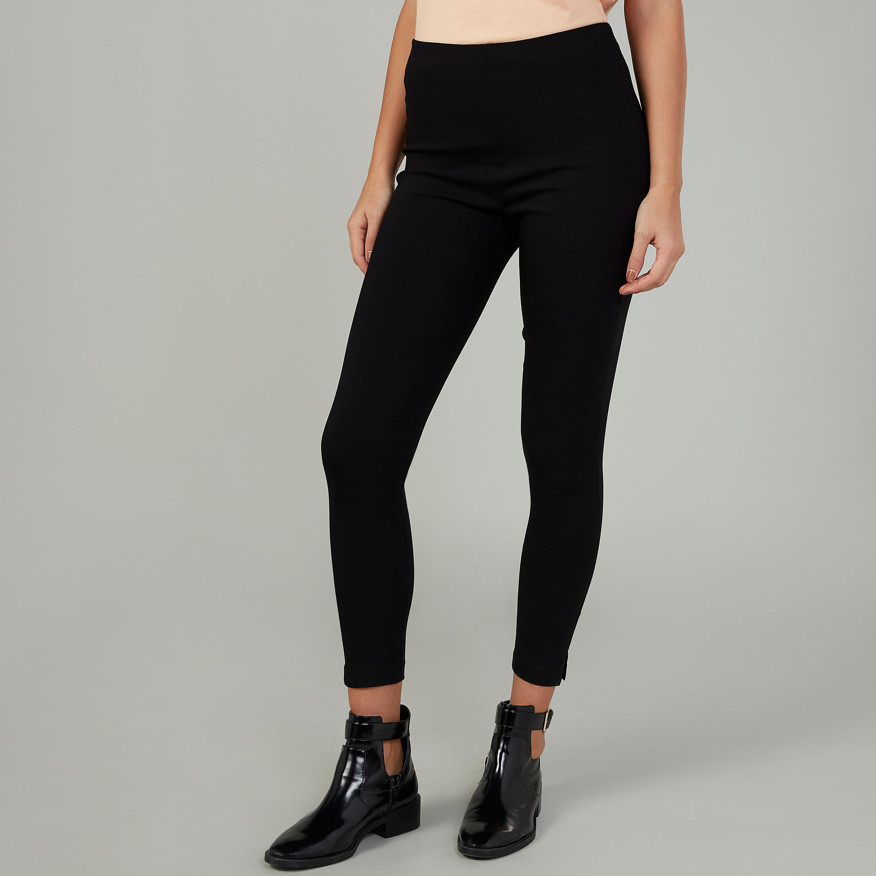 بنطلون شينو سكيني سادة بخصر مطّاطي متوسط الارتفاع-women-clothing-bottoms-trousers-image-1