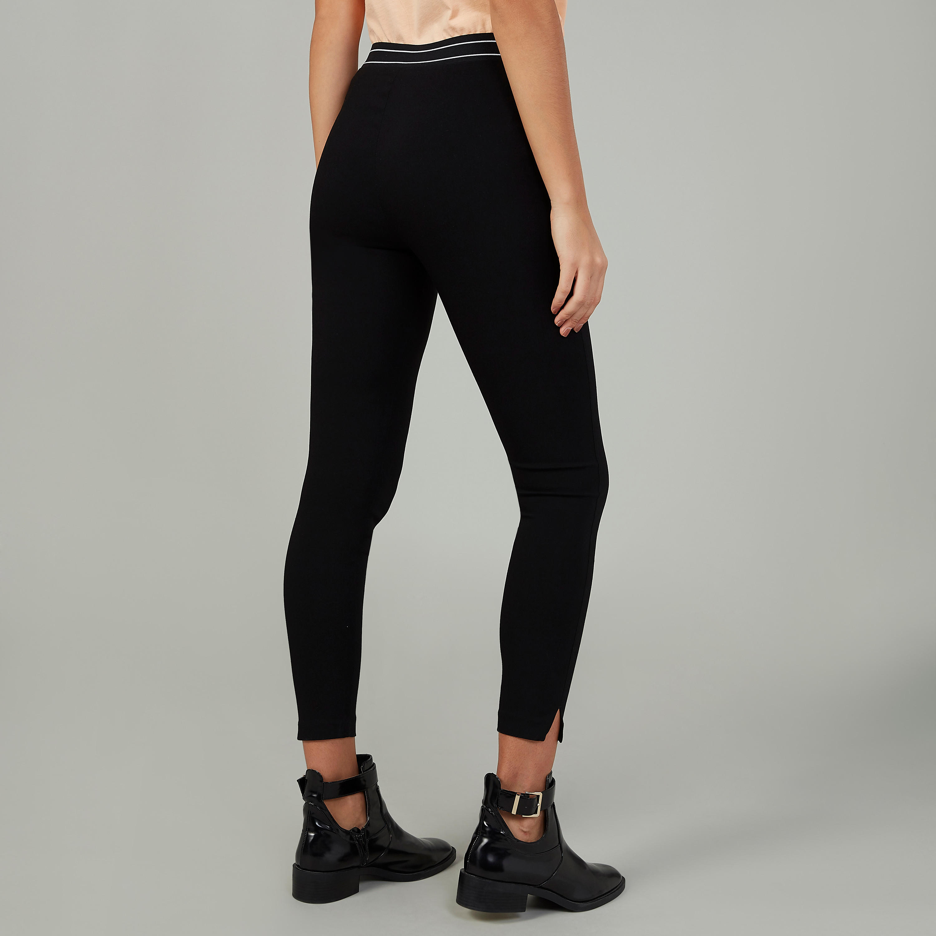 بنطلون شينو سكيني سادة بخصر مطّاطي متوسط الارتفاع-women-clothing-bottoms-trousers-image-4
