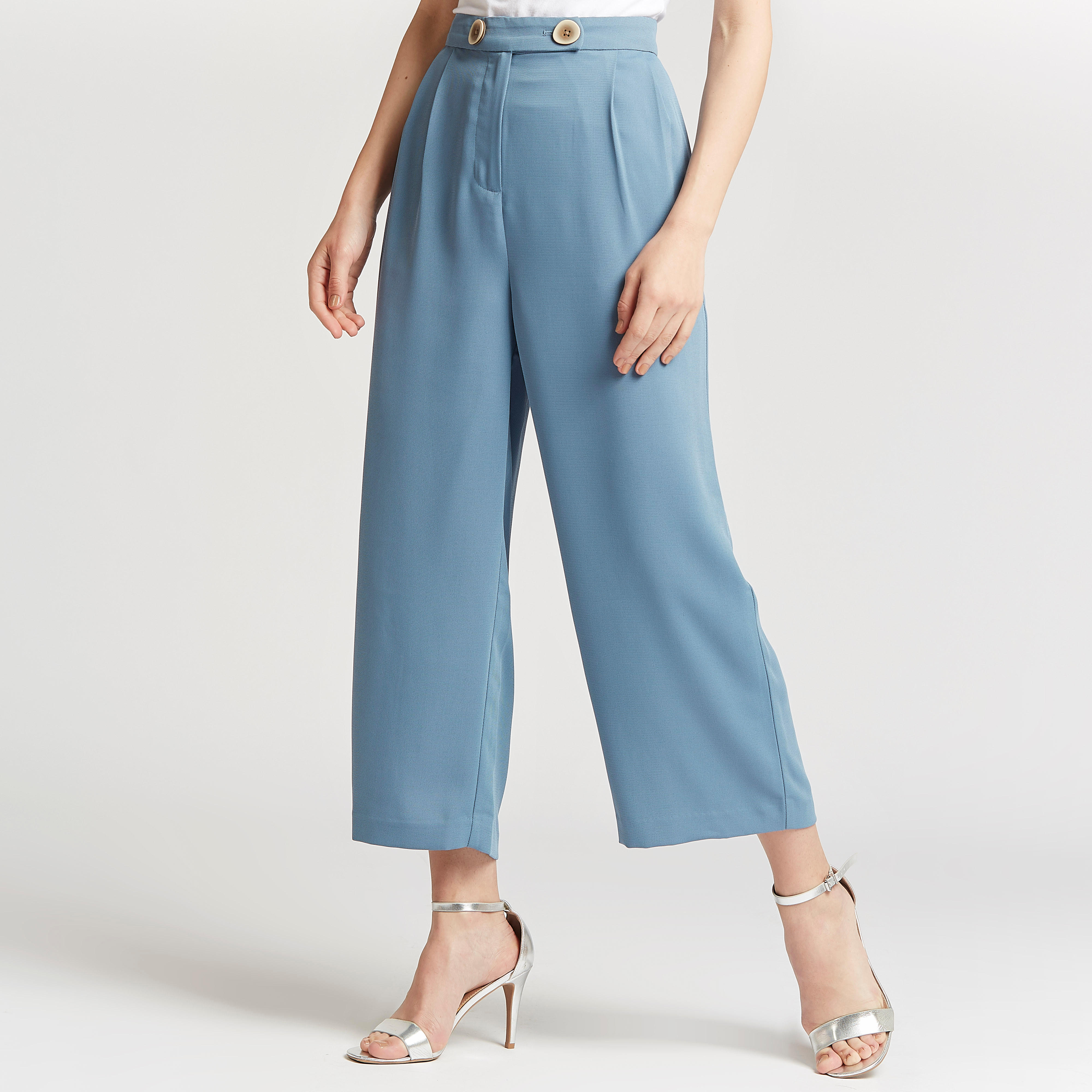 Wide Fit Solid Mid-Rise Culottes with Pocket Detail-women-clothing-bottoms-trousers-image-1