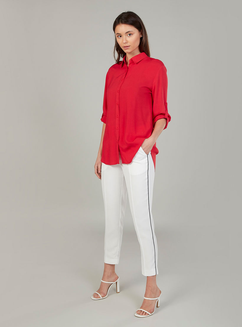 بنطلون سادة بخصر مطاطي متوسط الارتفاع وتفاصيل جيوب-women-clothing-bottoms-trousers-image-2