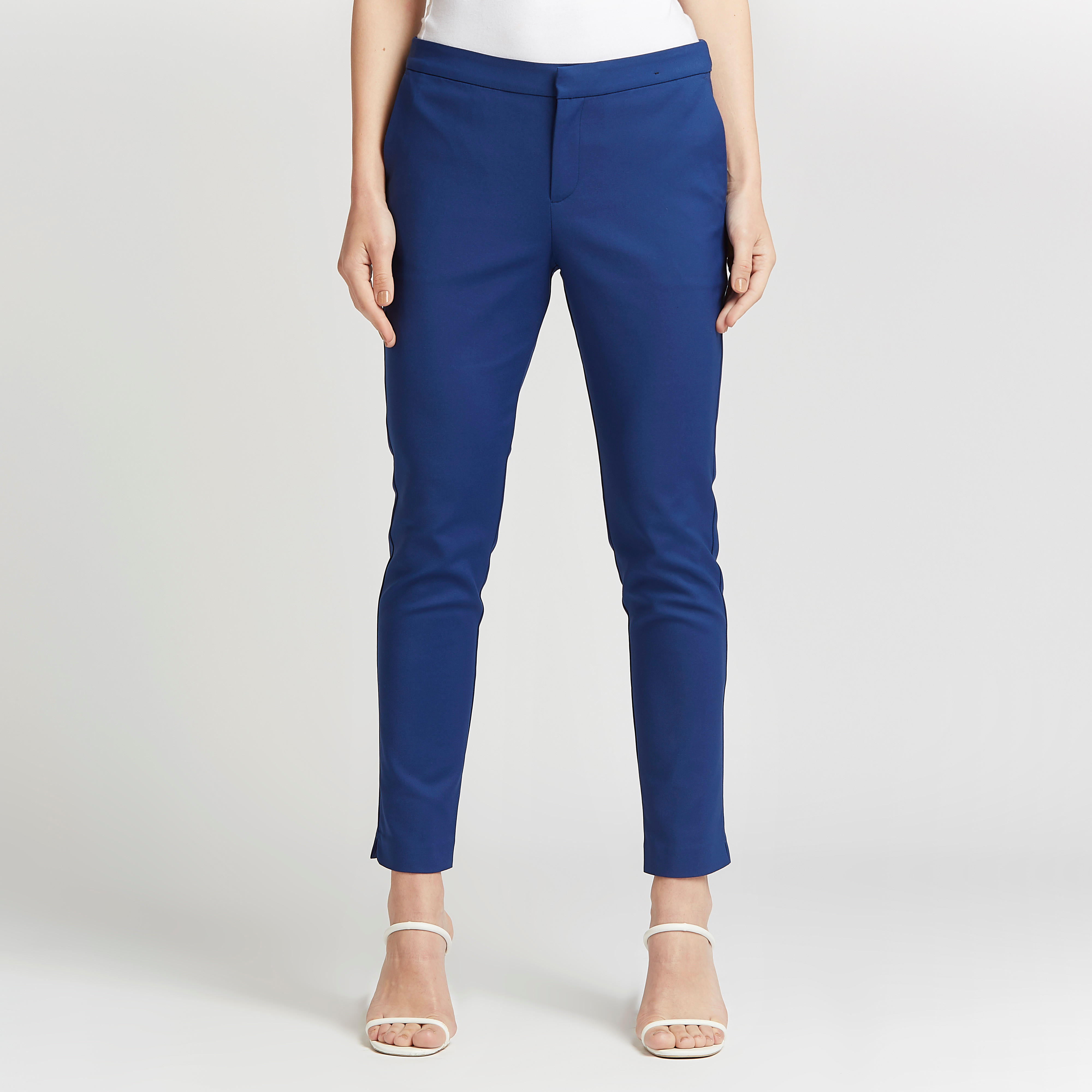 Slim Fit Solid Mid-Rise Trousers with Pocket Detail-women-clothing-bottoms-trousers-image-1