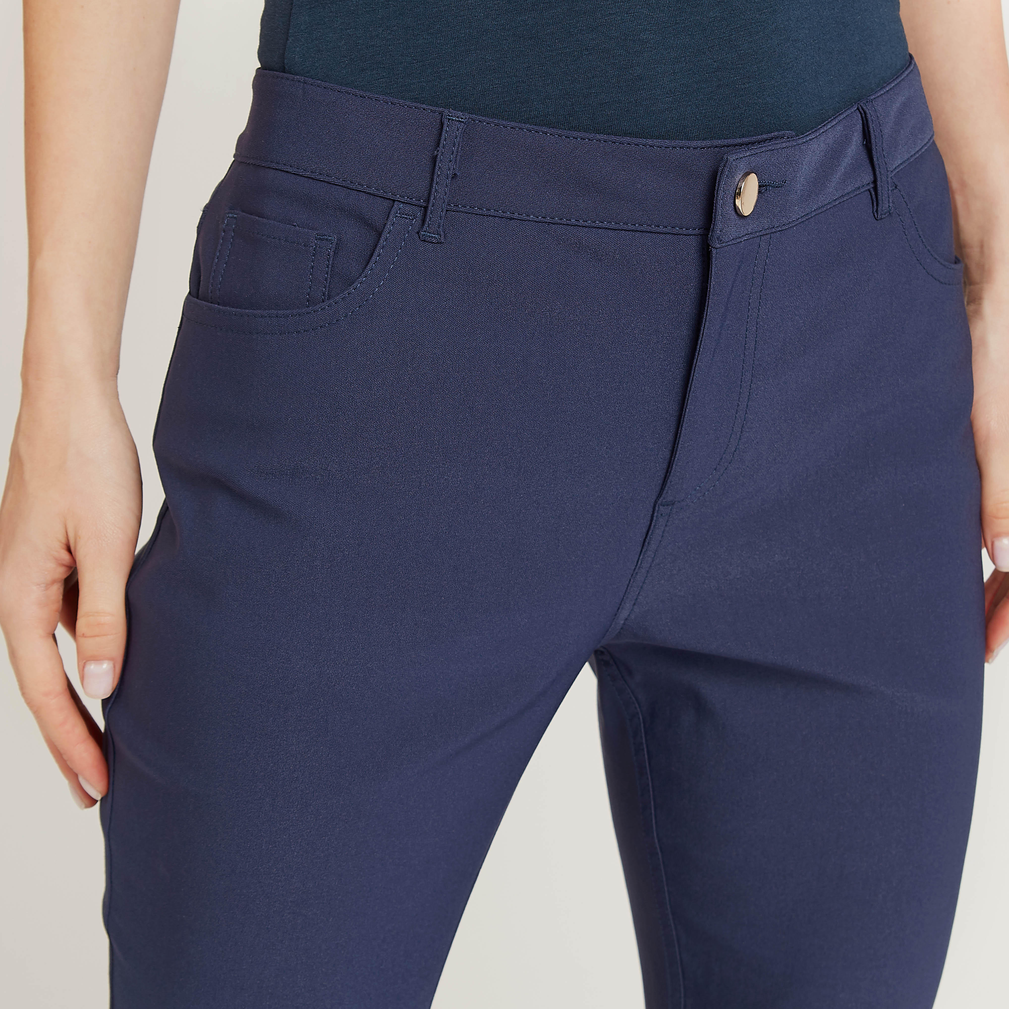 بنطلون تريقنز ميدي سليم سادة بخصر متوسط الارتفاع وعراوي وتفاصيل جيوب-women-clothing-bottoms-trousers-image-11