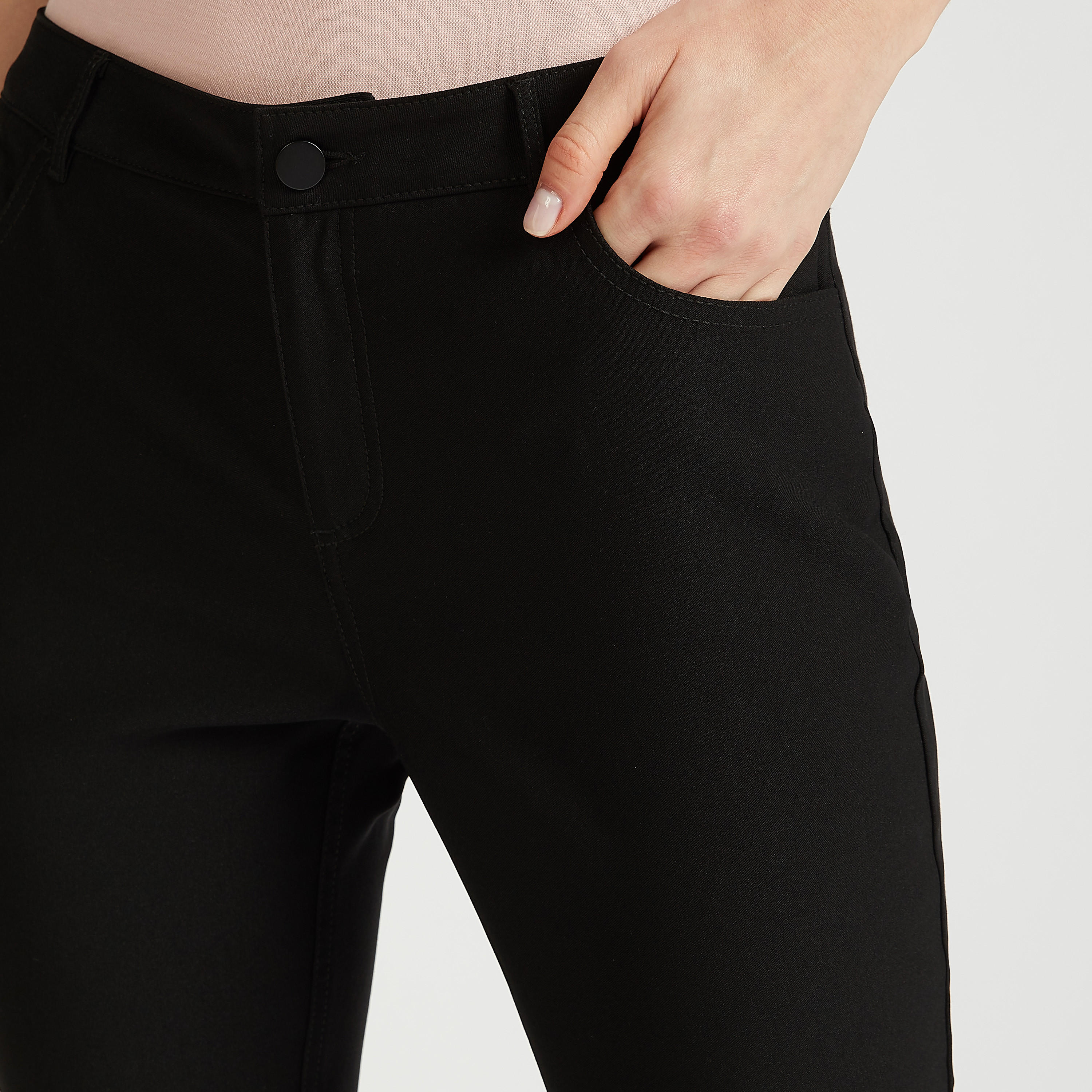 بنطلون تريقنز ميدي سليم سادة بخصر متوسط الارتفاع وعراوي وتفاصيل جيوب-women-clothing-bottoms-trousers-image-3
