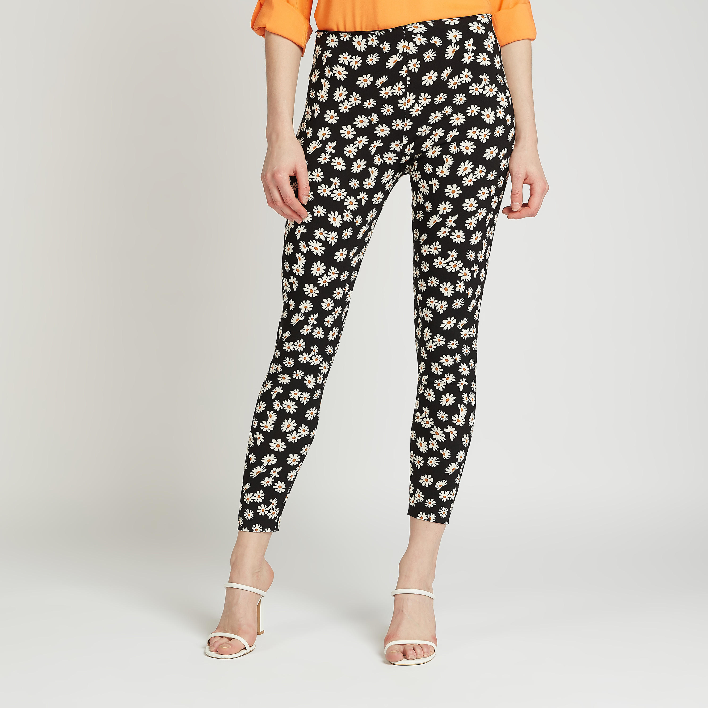 Slim Fit Floral Print Mid-Rise Treggings with Elasticised Waistband-women-clothing-bottoms-trousers-image-1