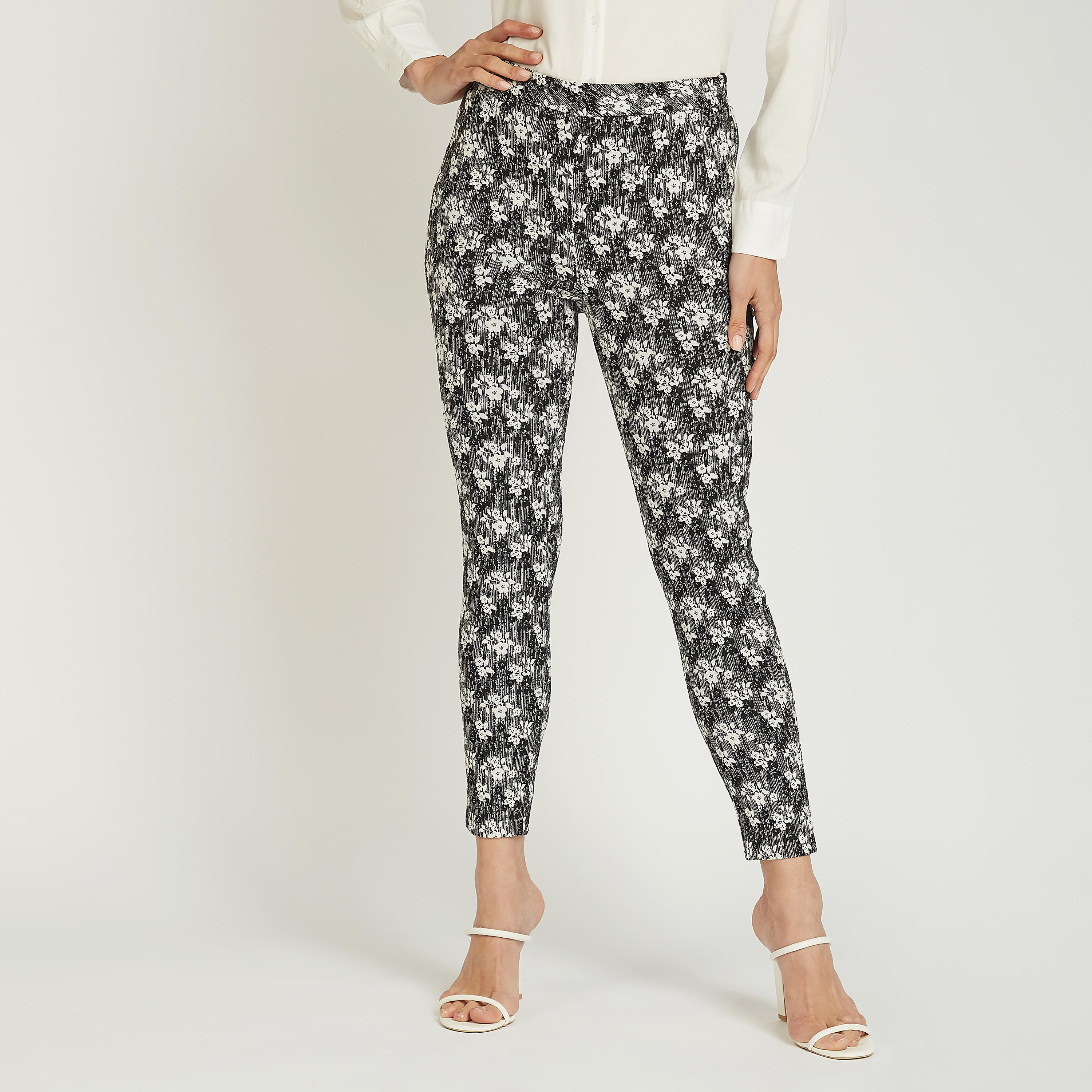 Slim Fit Floral Mid-Rise Treggings with Side Zip Closure and Elasticised Waistband-women-clothing-bottoms-trousers-image-1