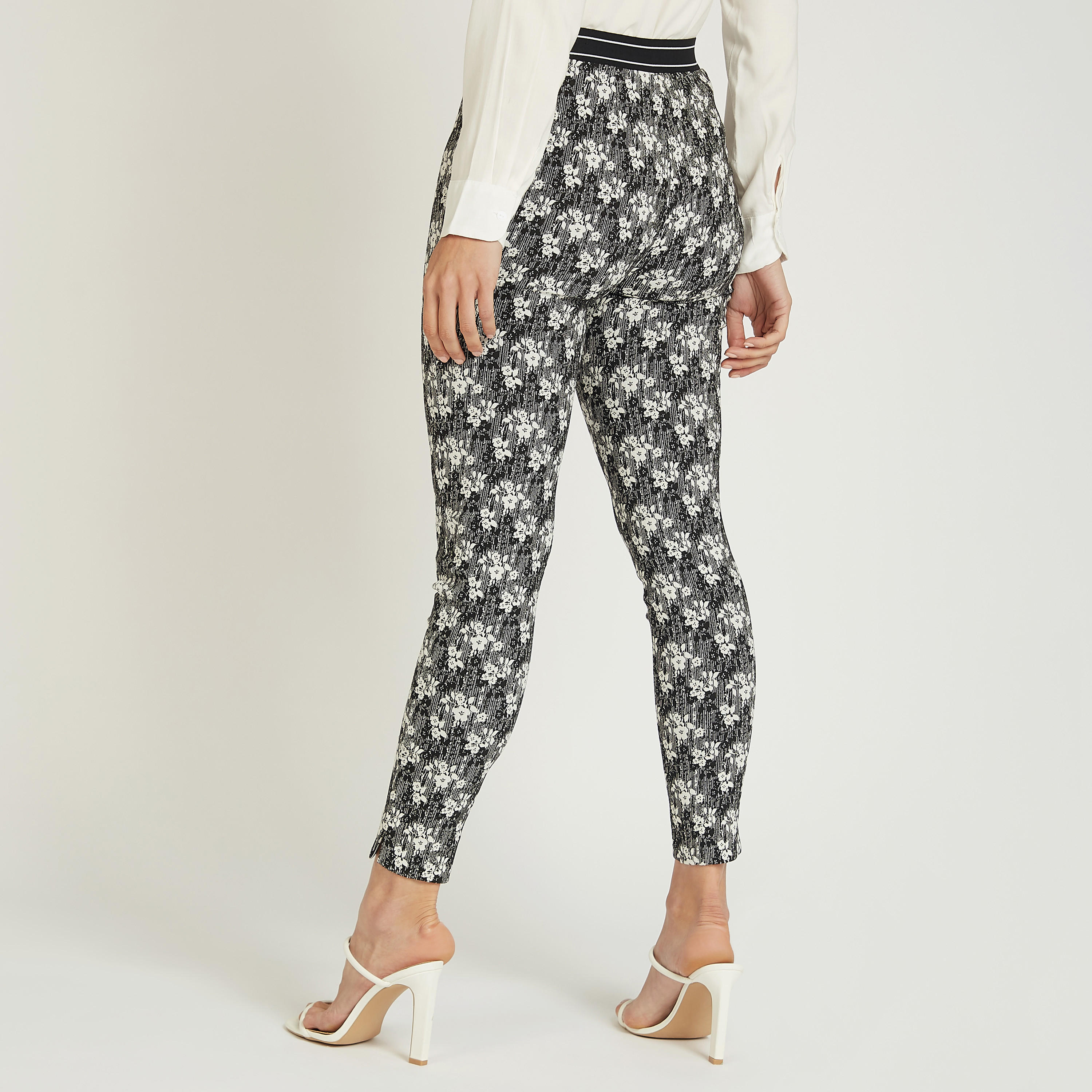 Slim Fit Floral Mid-Rise Treggings with Side Zip Closure and Elasticised Waistband-women-clothing-bottoms-trousers-image-4