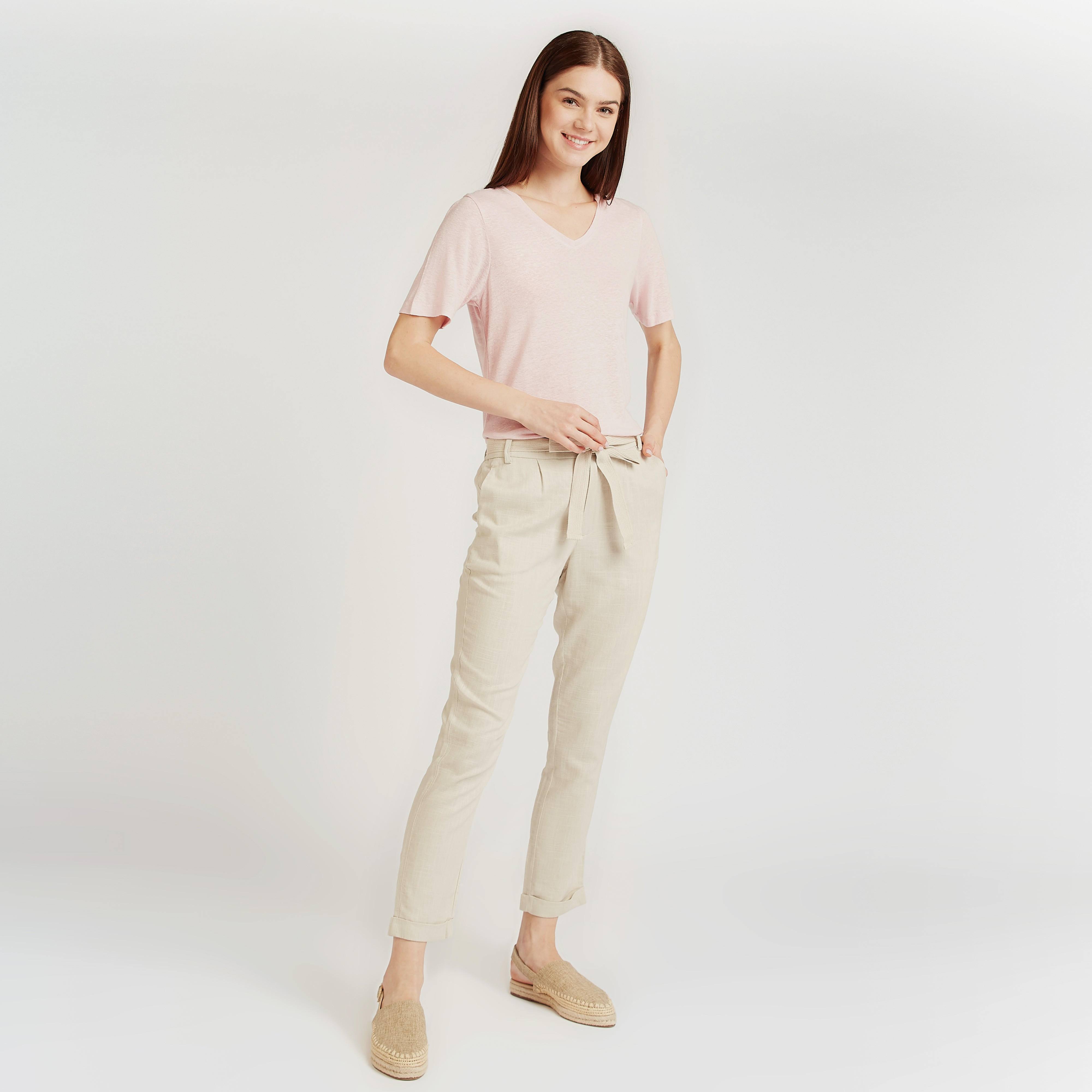 بنطلون بوي فريند سادة بخصر متوسط الارتفاع وجيوب وأربطة-women-clothing-bottoms-trousers-image-2