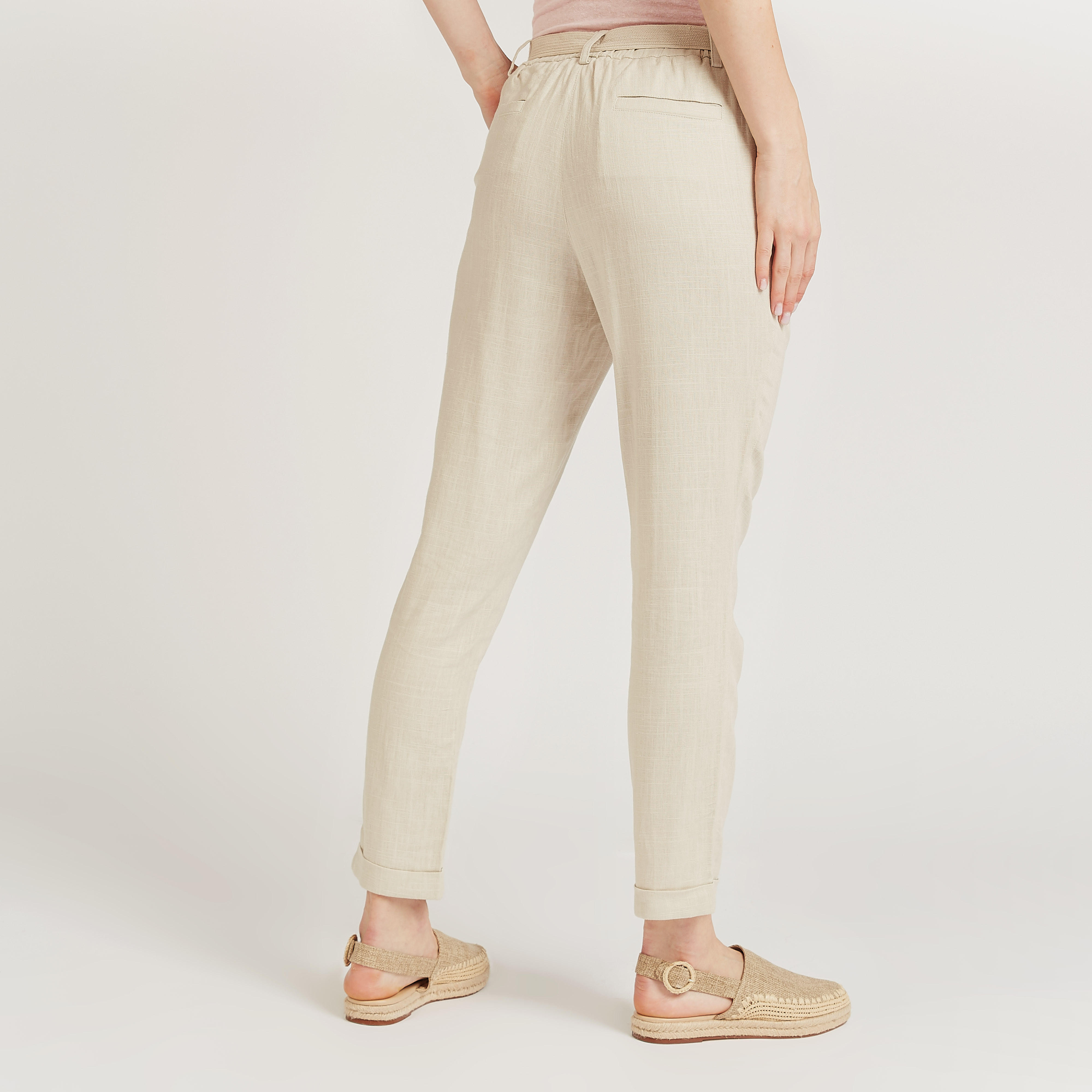 بنطلون بوي فريند سادة بخصر متوسط الارتفاع وجيوب وأربطة-women-clothing-bottoms-trousers-image-4