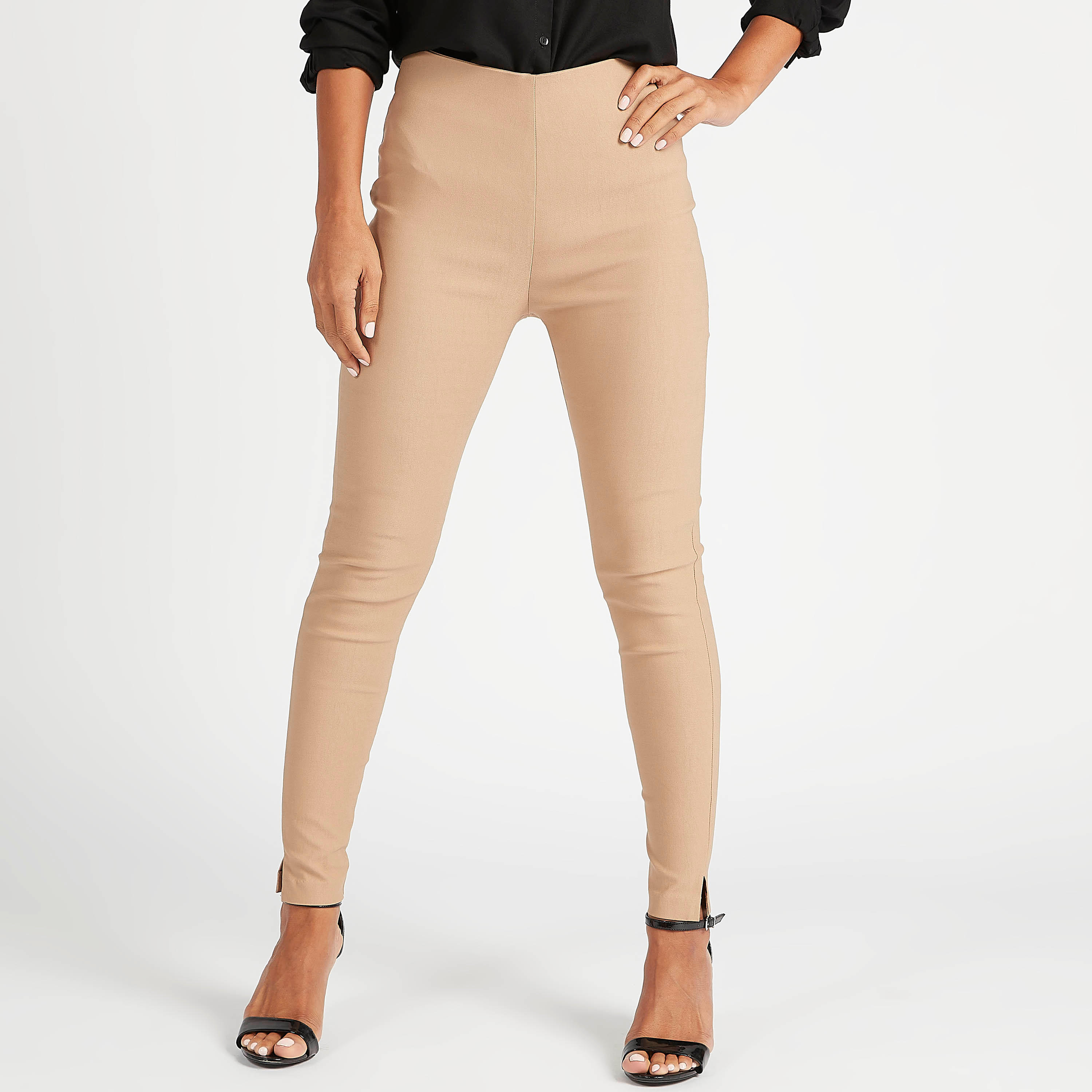 Solid Slim Fit Mid-Rise Trousers with Elasticated Waistband-women-clothing-bottoms-trousers-image-1