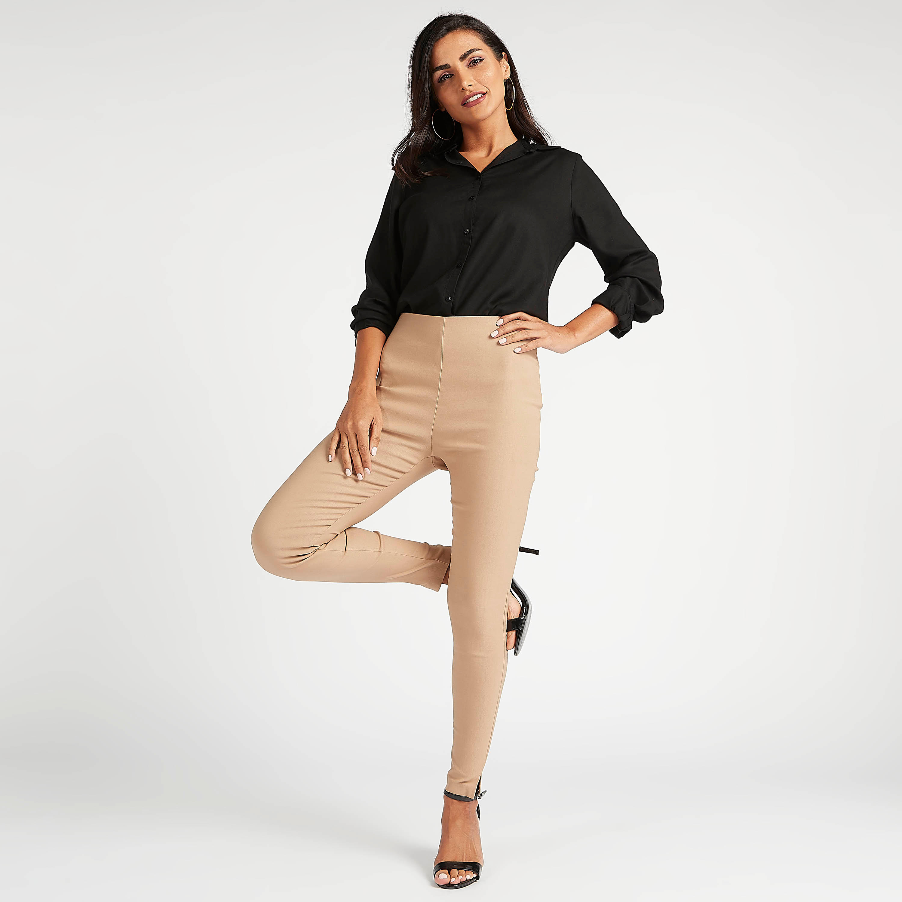 Solid Slim Fit Mid-Rise Trousers with Elasticated Waistband-women-clothing-bottoms-trousers-image-2