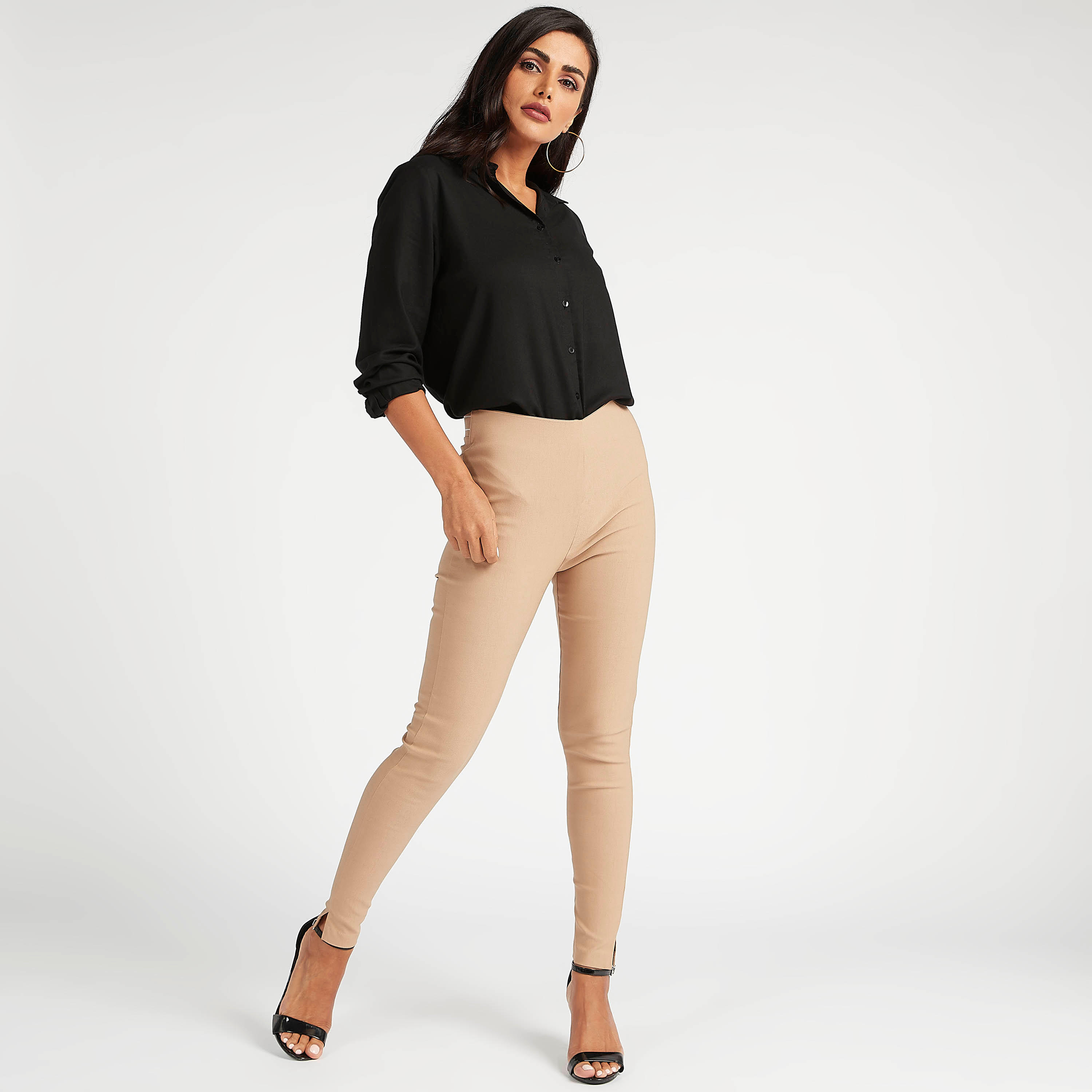 Solid Slim Fit Mid-Rise Trousers with Elasticated Waistband-women-clothing-bottoms-trousers-image-5