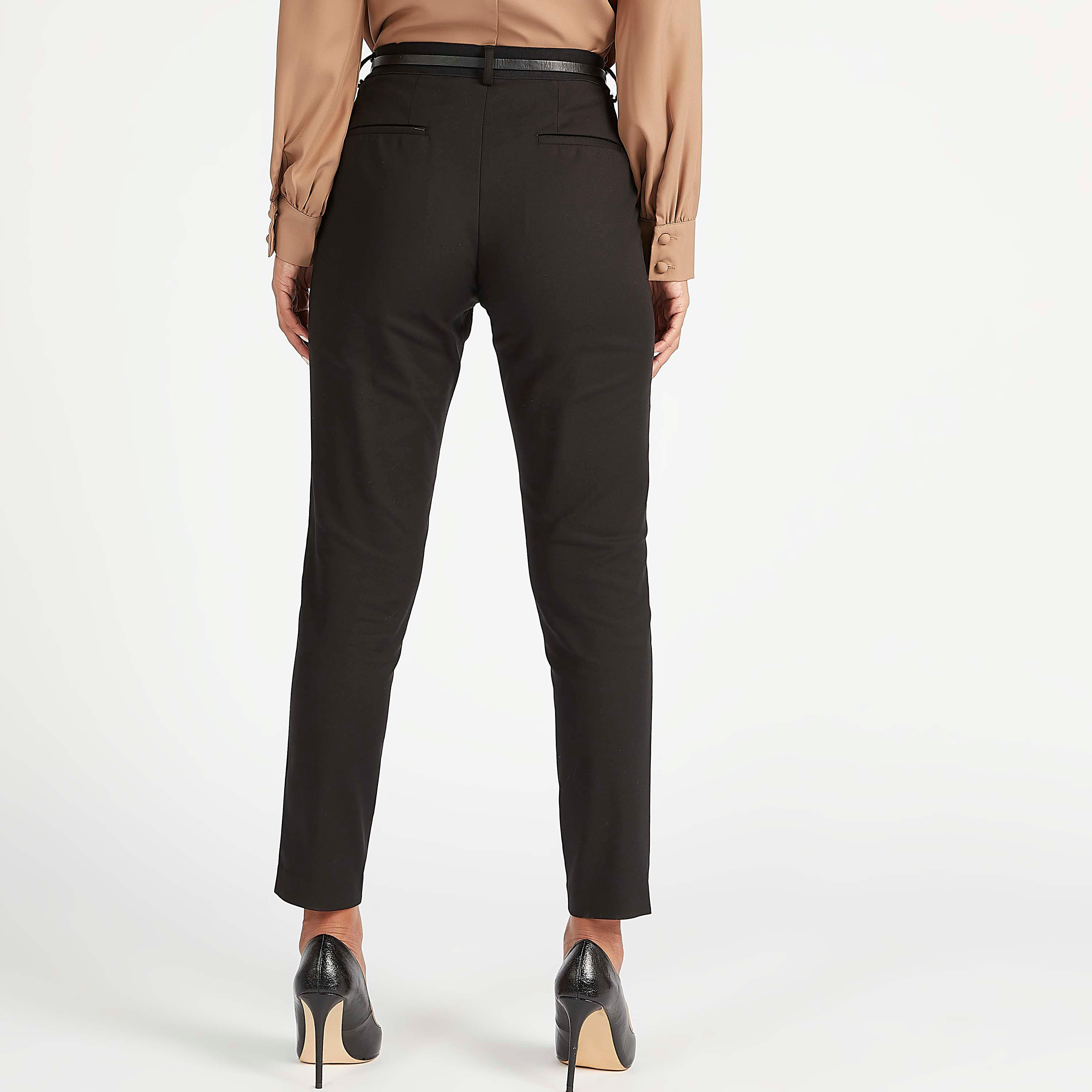 Solid Slim Fit Mid-Rise Trousers with Pockets and Belt Detail-women-clothing-bottoms-trousers-image-4