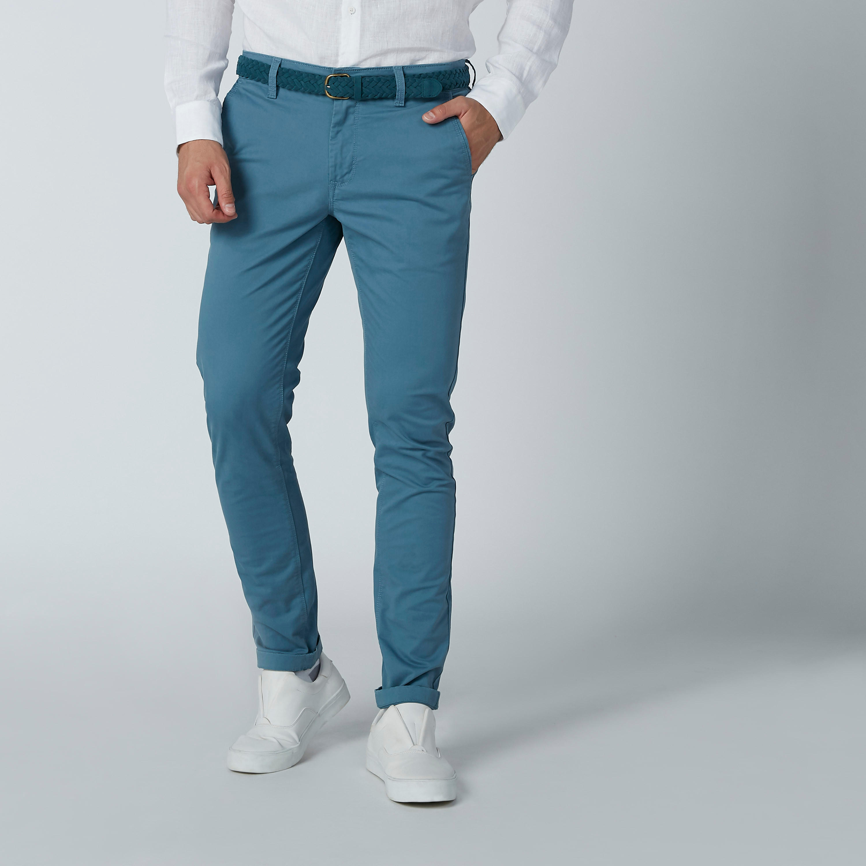 بنطال شينو طويل سادة بجيوب وحلقات للحزام-men-clothing-bottoms-trousersandchinos-trousers-image-1