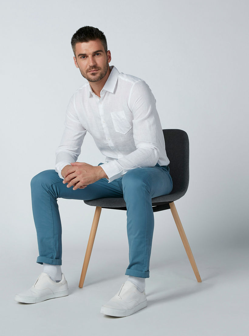 بنطال شينو طويل سادة بجيوب وحلقات للحزام-men-clothing-bottoms-trousersandchinos-trousers-image-2