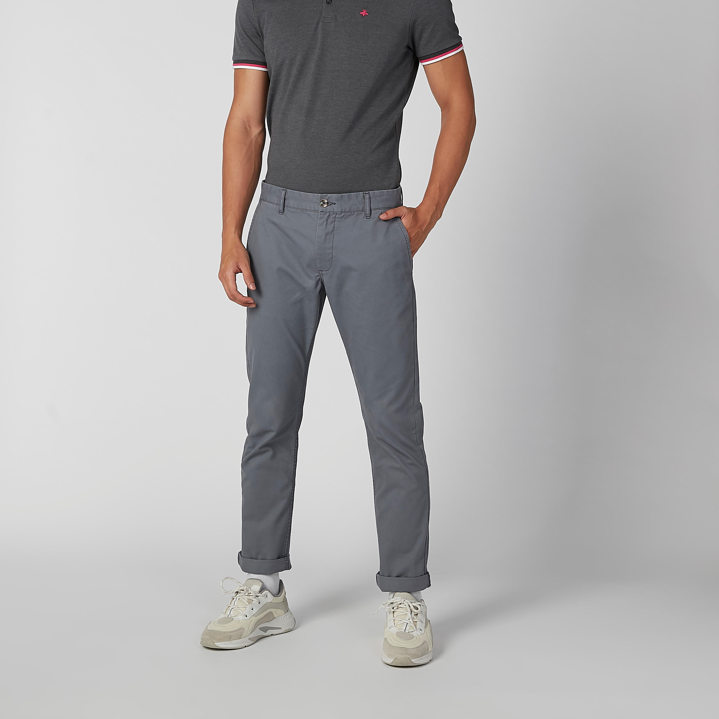 بنطال شينو طويل سادة بجيوب وحلقات للحزام-men-clothing-bottoms-trousersandchinos-trousers-image-1