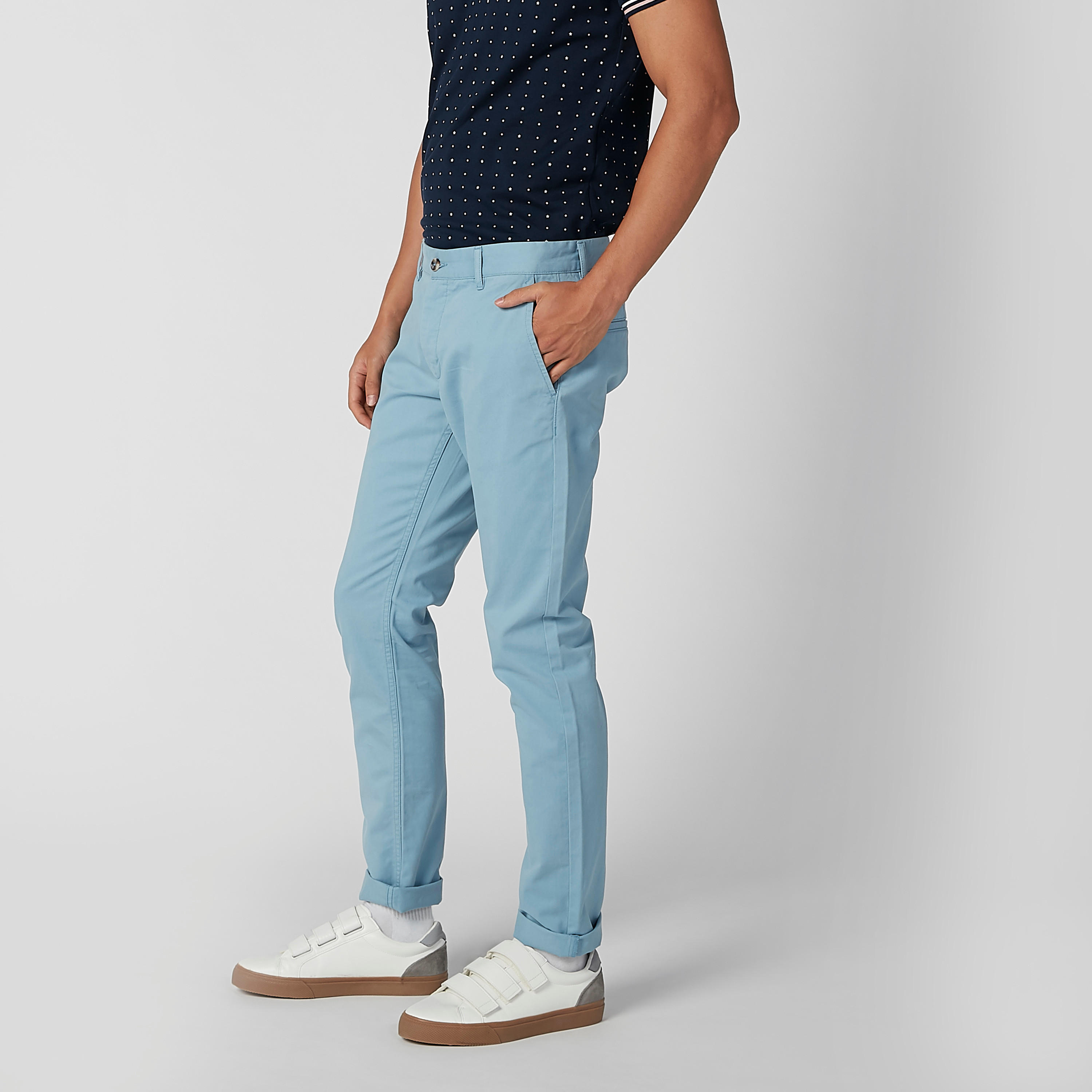 بنطال شينو طويل سادة بجيوب وحلقات للحزام-men-clothing-bottoms-trousersandchinos-trousers-image-4