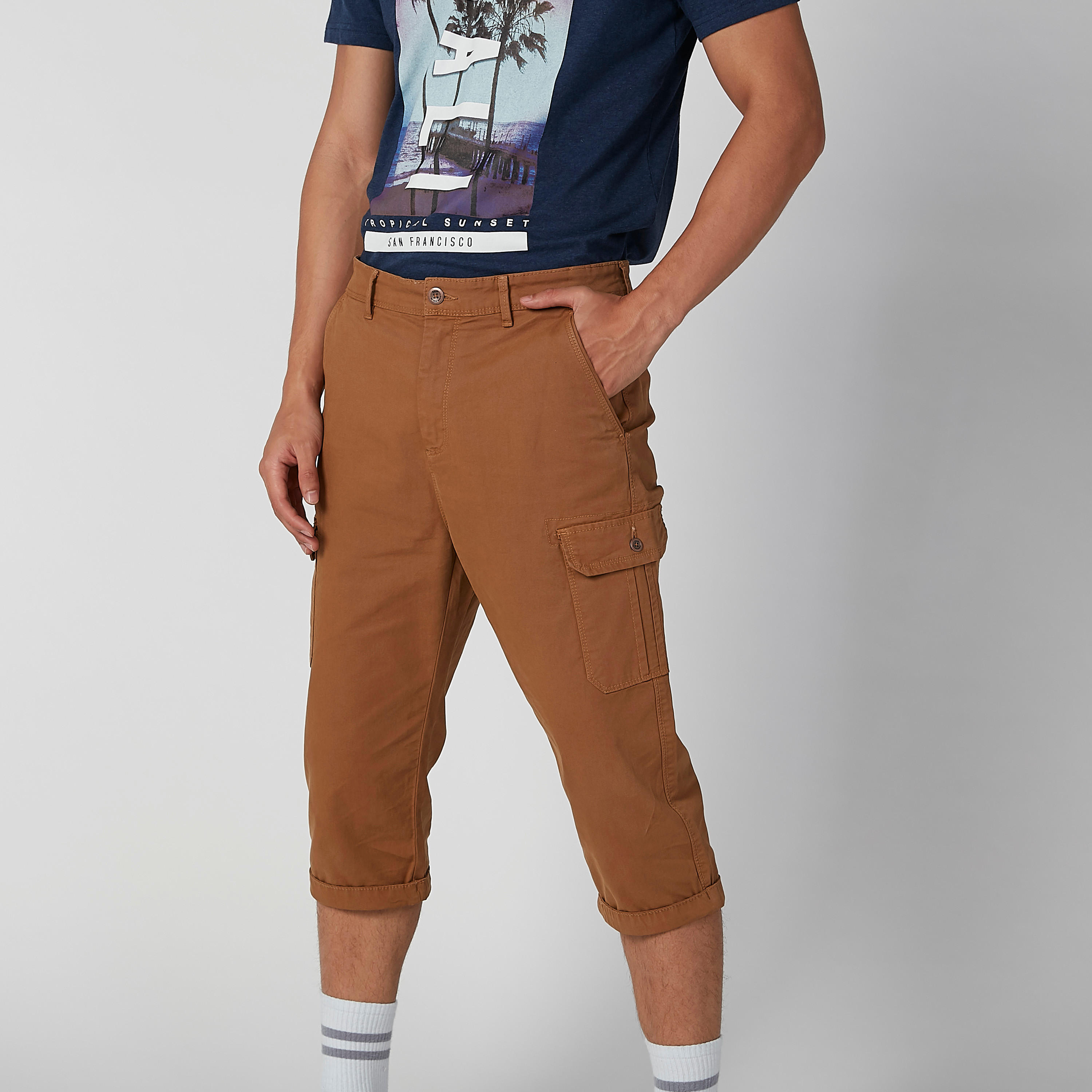 بنطلون مستدام 3/4 سادة بخصر متوسط الارتفاع وجيوب-men-clothing-bottoms-trousersandchinos-trousers-image-3