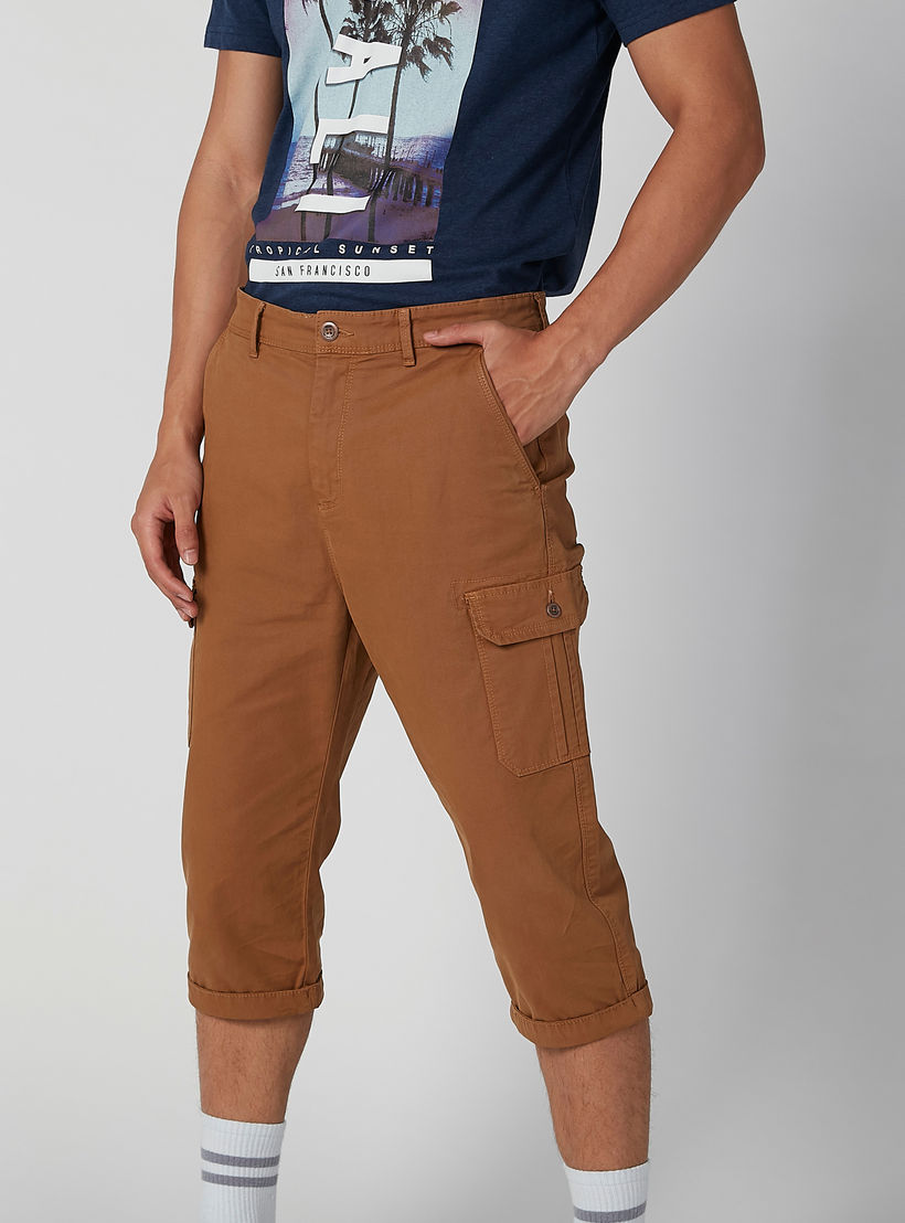 بنطلون مستدام 3/4 سادة بخصر متوسط الارتفاع وجيوب-men-clothing-bottoms-trousersandchinos-trousers-image-3
