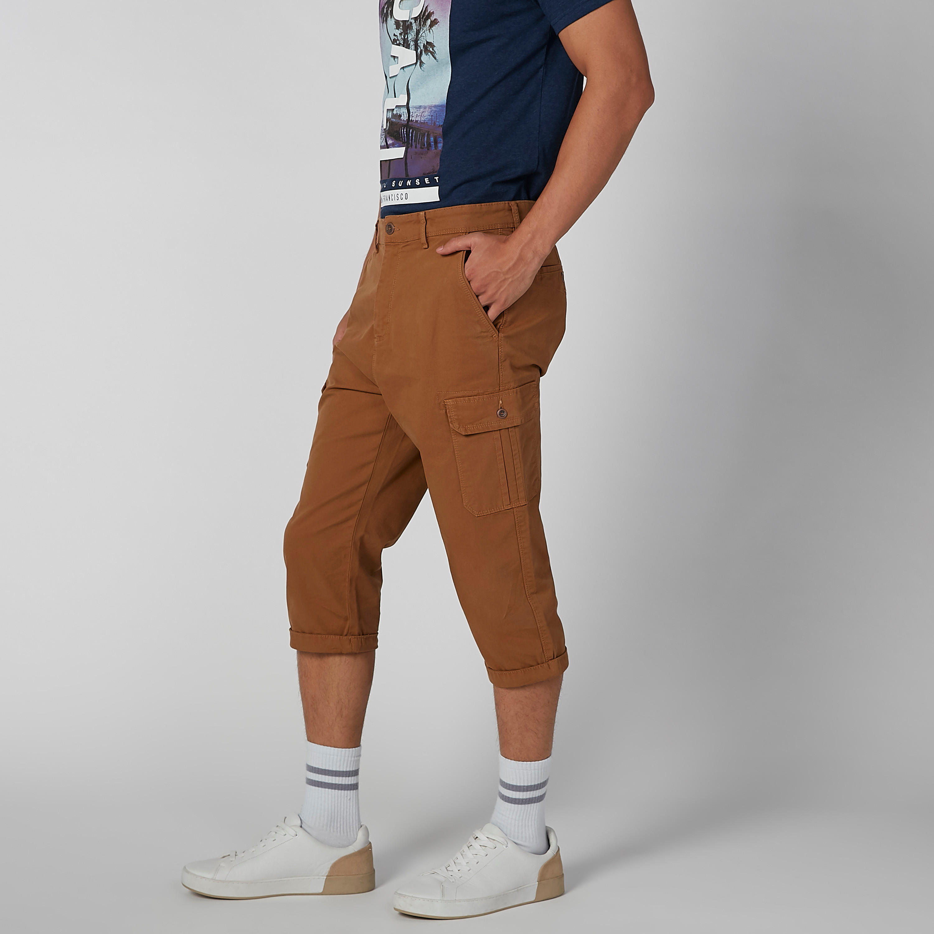 بنطلون مستدام 3/4 سادة بخصر متوسط الارتفاع وجيوب-men-clothing-bottoms-trousersandchinos-trousers-image-1