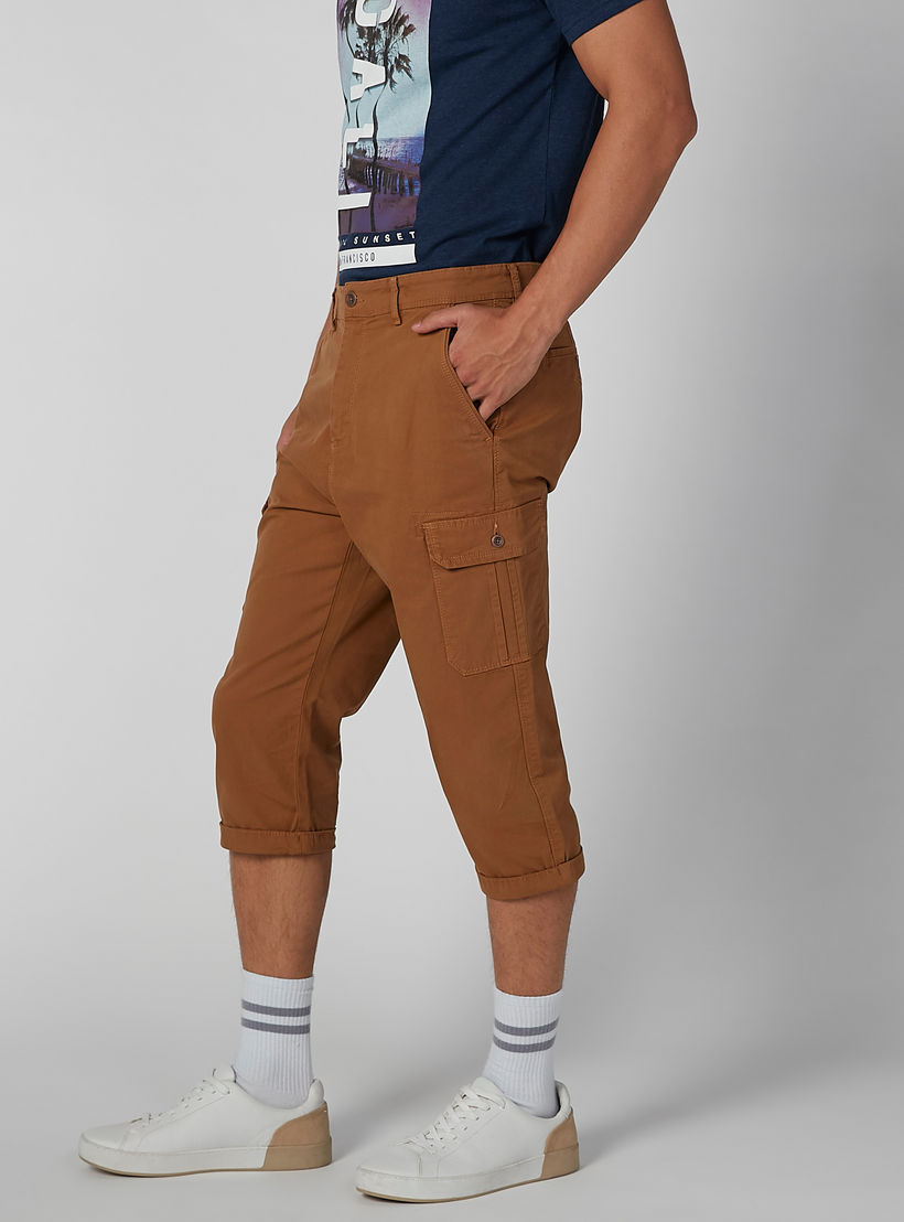 بنطلون مستدام 3/4 سادة بخصر متوسط الارتفاع وجيوب-men-clothing-bottoms-trousersandchinos-trousers-image-1