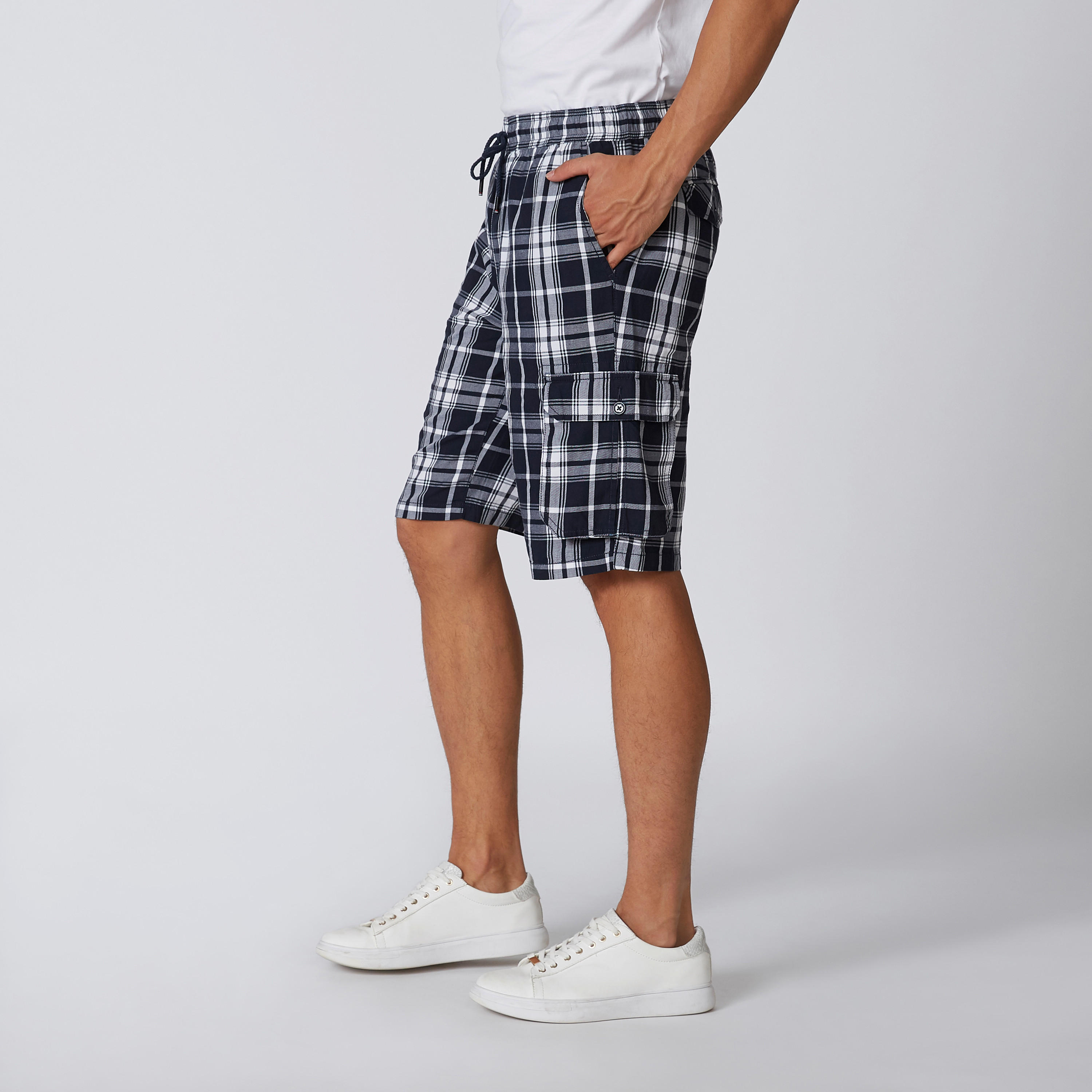 Slim Fit Mid-Rise Checked Shorts with Drawstring Waistband-men-clothing-bottoms-shorts-image-1