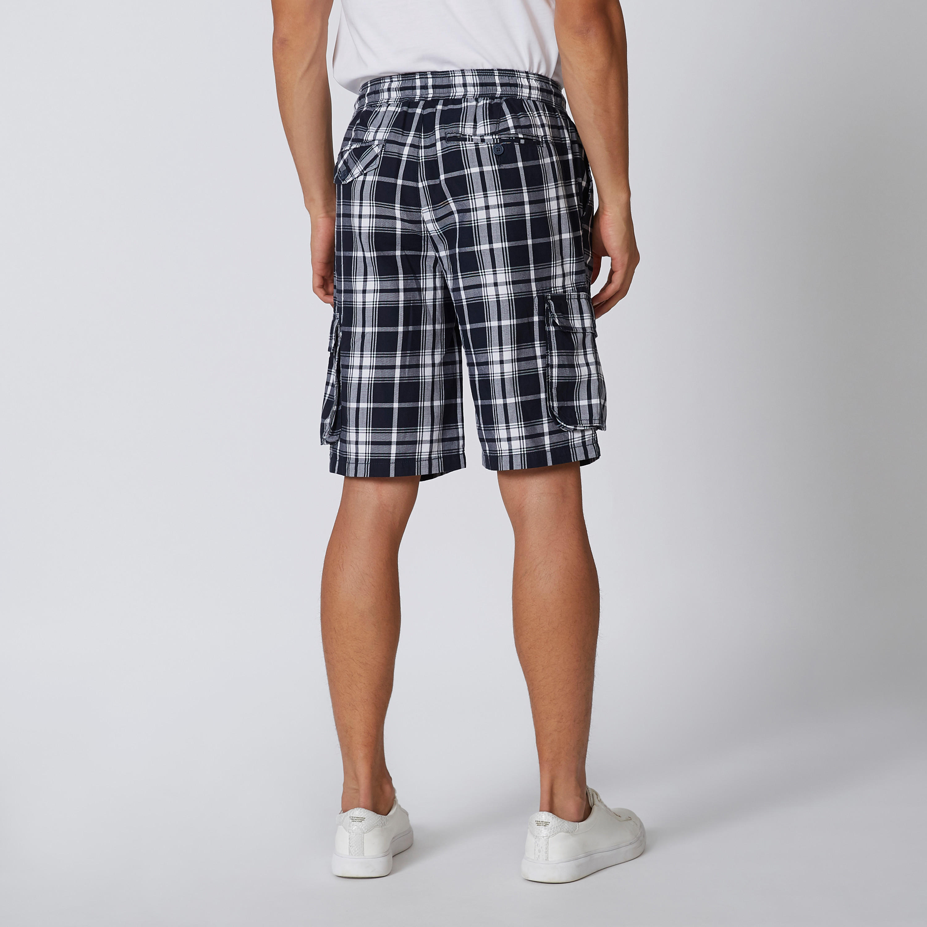 Slim Fit Mid-Rise Checked Shorts with Drawstring Waistband-men-clothing-bottoms-shorts-image-2