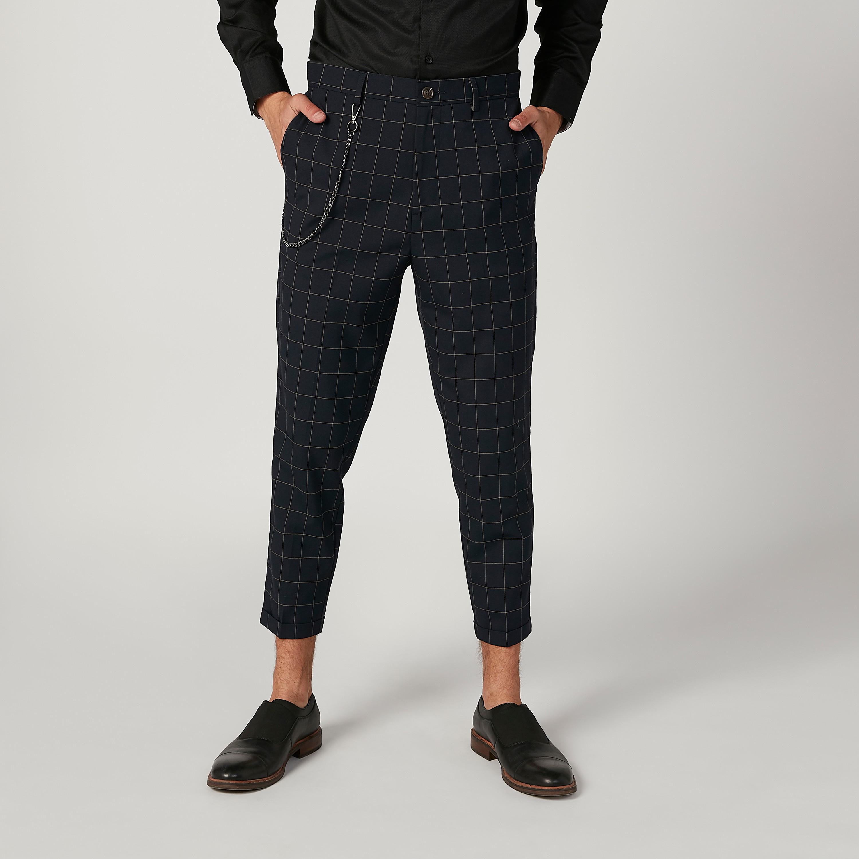 بنطلون مستدام كاروهات سليم بخصر متوسط الارتفاع وجيوب-men-clothing-bottoms-trousersandchinos-trousers-image-1