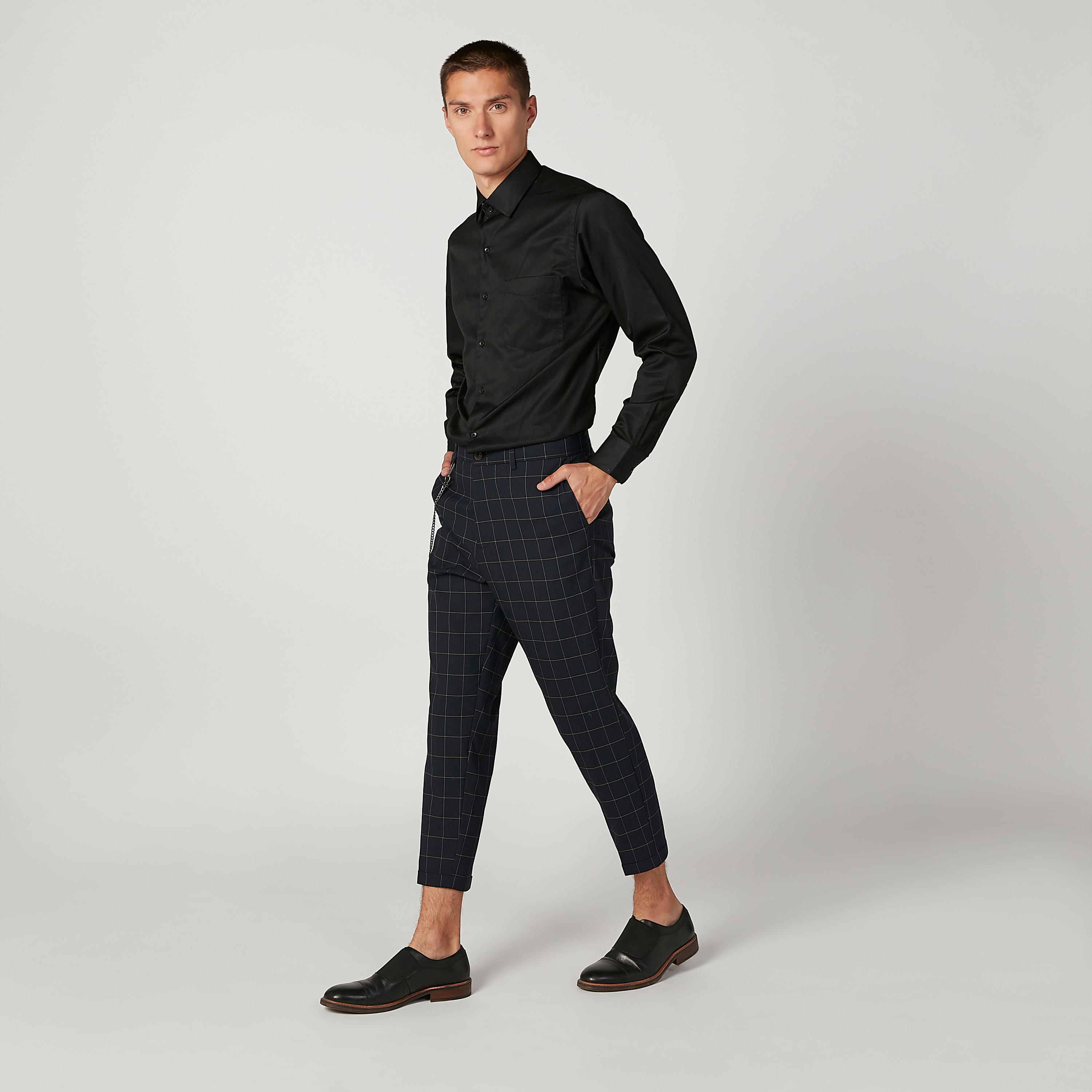 بنطلون مستدام كاروهات سليم بخصر متوسط الارتفاع وجيوب-men-clothing-bottoms-trousersandchinos-trousers-image-2
