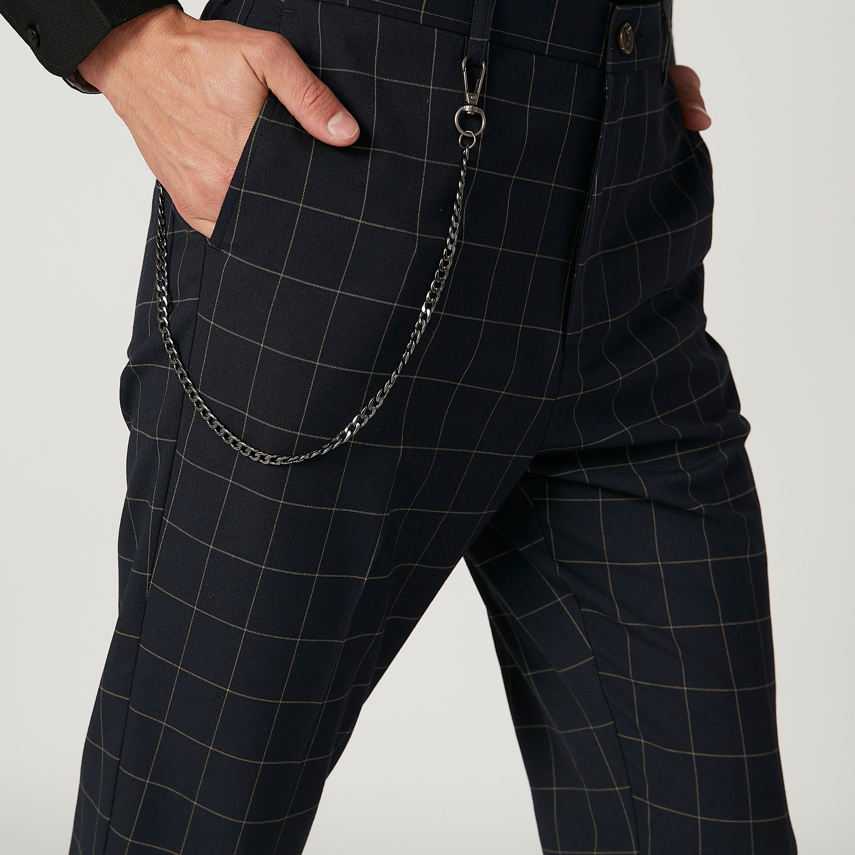 بنطلون مستدام كاروهات سليم بخصر متوسط الارتفاع وجيوب-men-clothing-bottoms-trousersandchinos-trousers-image-3