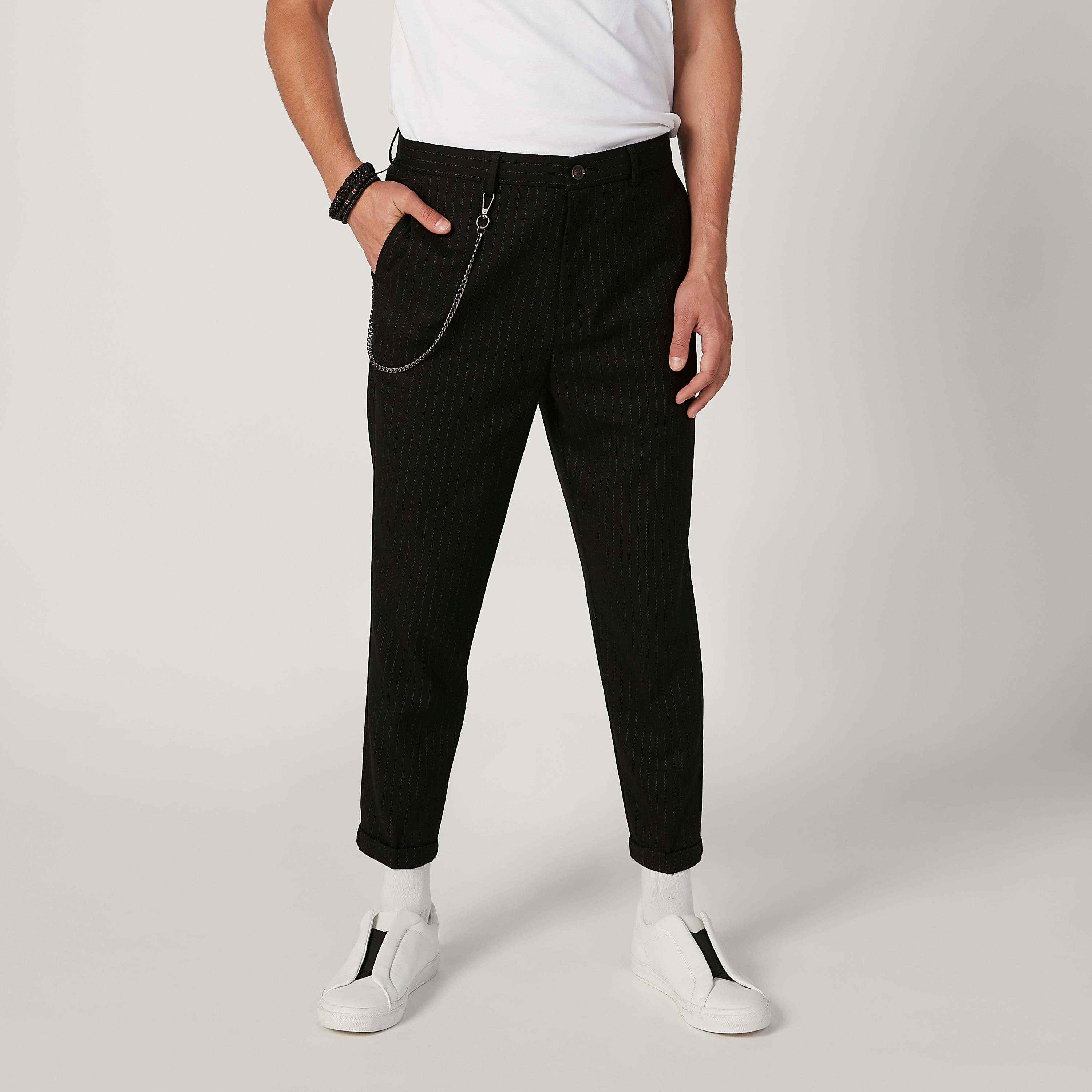 بنطلون سليم مستدام سادة بخصر متوسط الارتفاع وجيوب -men-clothing-bottoms-trousersandchinos-trousers-image-1