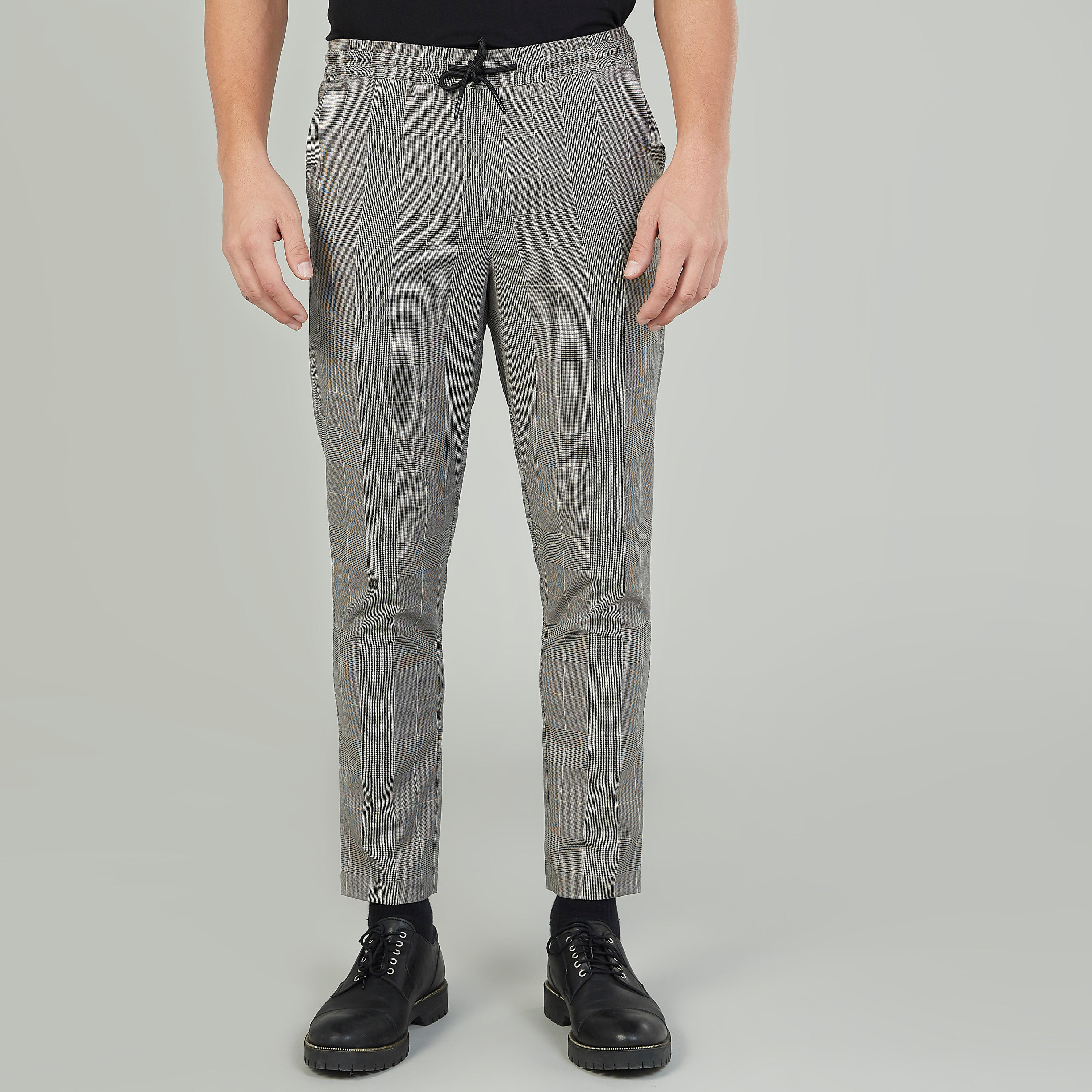 Slim Fit Chequered Mid-Rise Trousers with Pocket Detail and Drawstring-men-clothing-bottoms-trousersandchinos-trousers-image-1