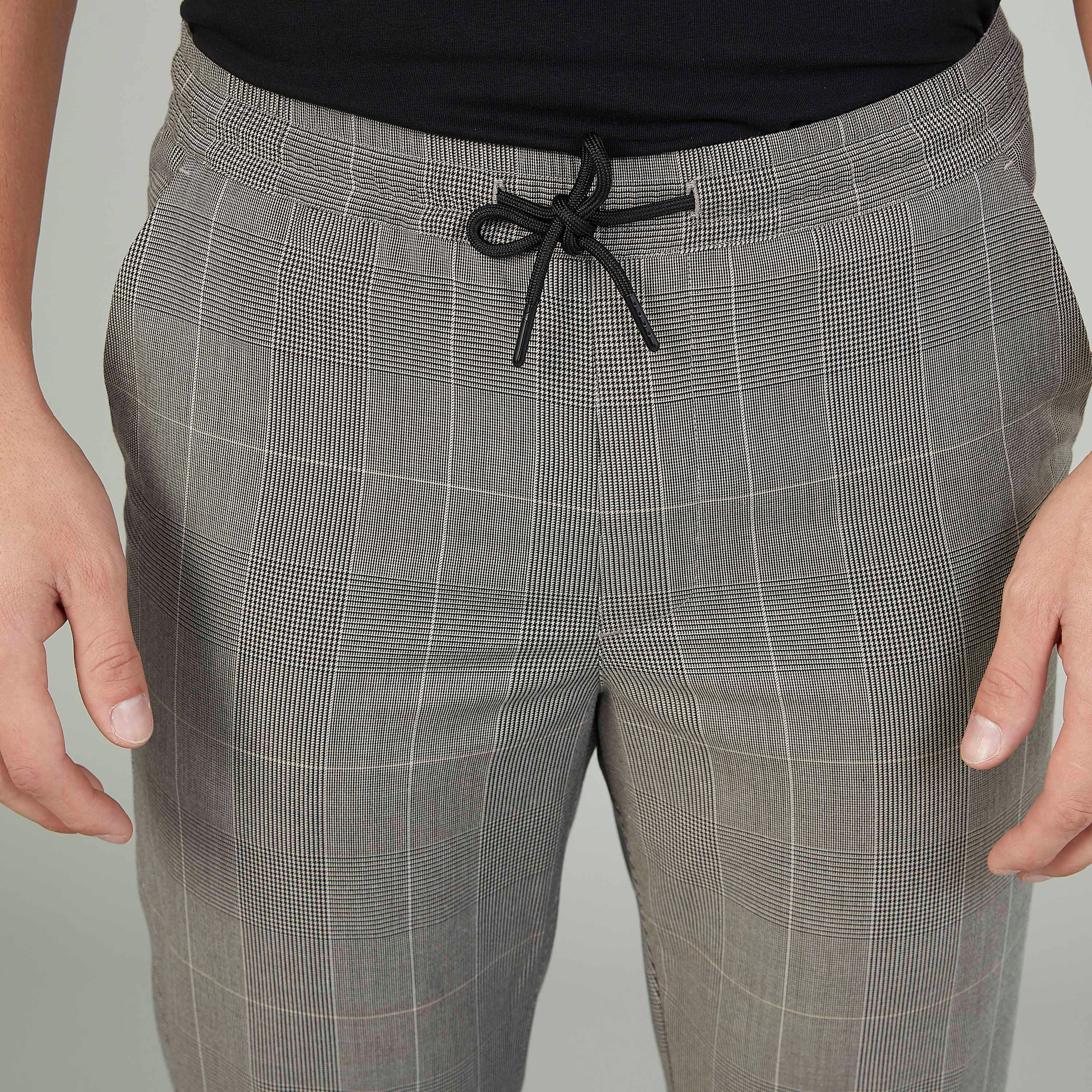 Slim Fit Chequered Mid-Rise Trousers with Pocket Detail and Drawstring-men-clothing-bottoms-trousersandchinos-trousers-image-3