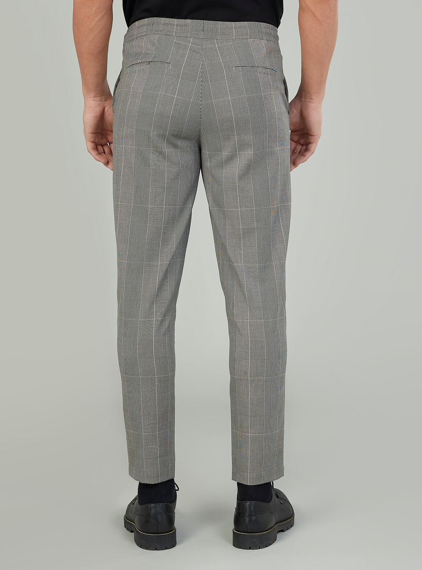 Slim Fit Chequered Mid-Rise Trousers with Pocket Detail and Drawstring-men-clothing-bottoms-trousersandchinos-trousers-image-4