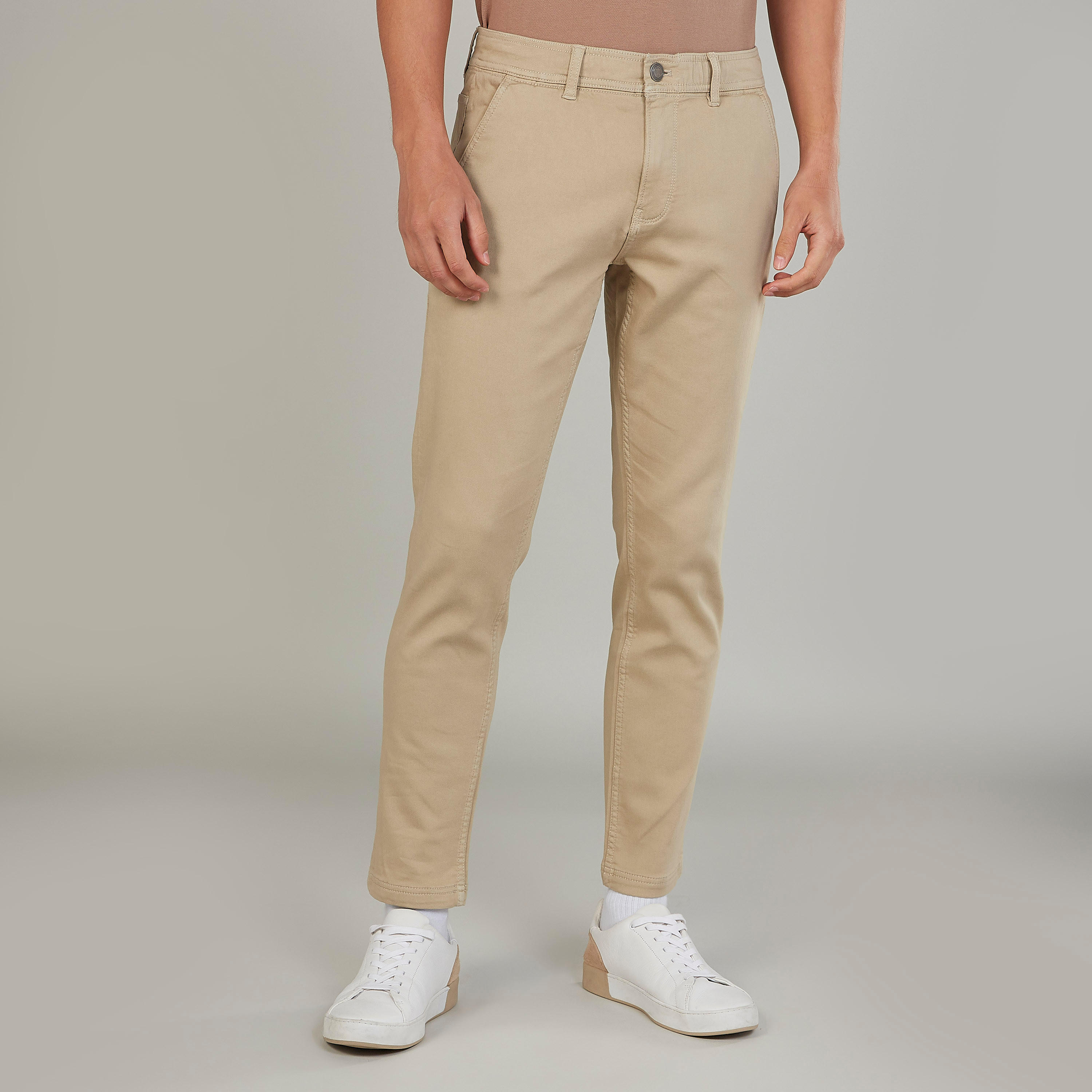 بنطلون شينو سليم سادة بخصر متوسط الارتفاع وجيوب وعراوي-men-clothing-bottoms-trousersandchinos-trousers-image-6