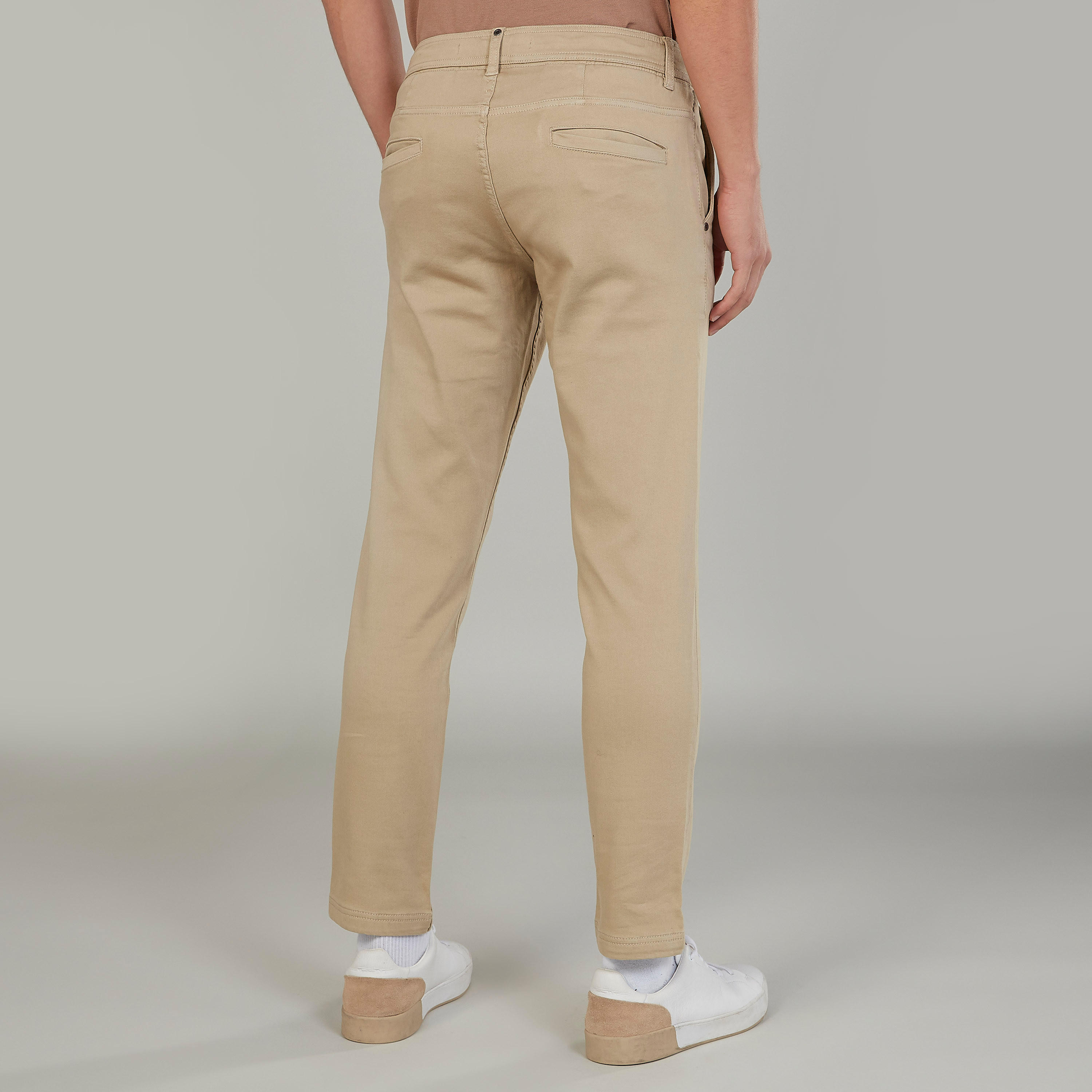 بنطلون شينو سليم سادة بخصر متوسط الارتفاع وجيوب وعراوي-men-clothing-bottoms-trousersandchinos-trousers-image-9