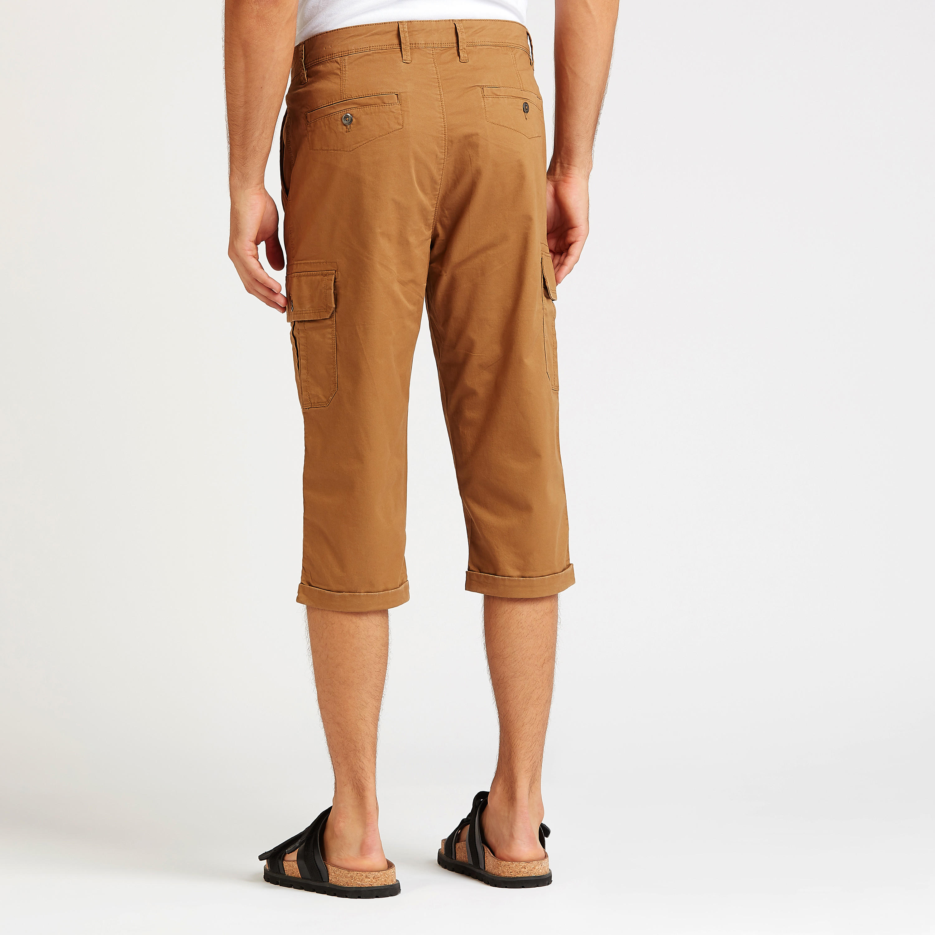 Slim Fit Solid Mid-Rise 3/4 Cargo Pants with Pockets and Belt Loops-men-clothing-bottoms-shorts-image-4