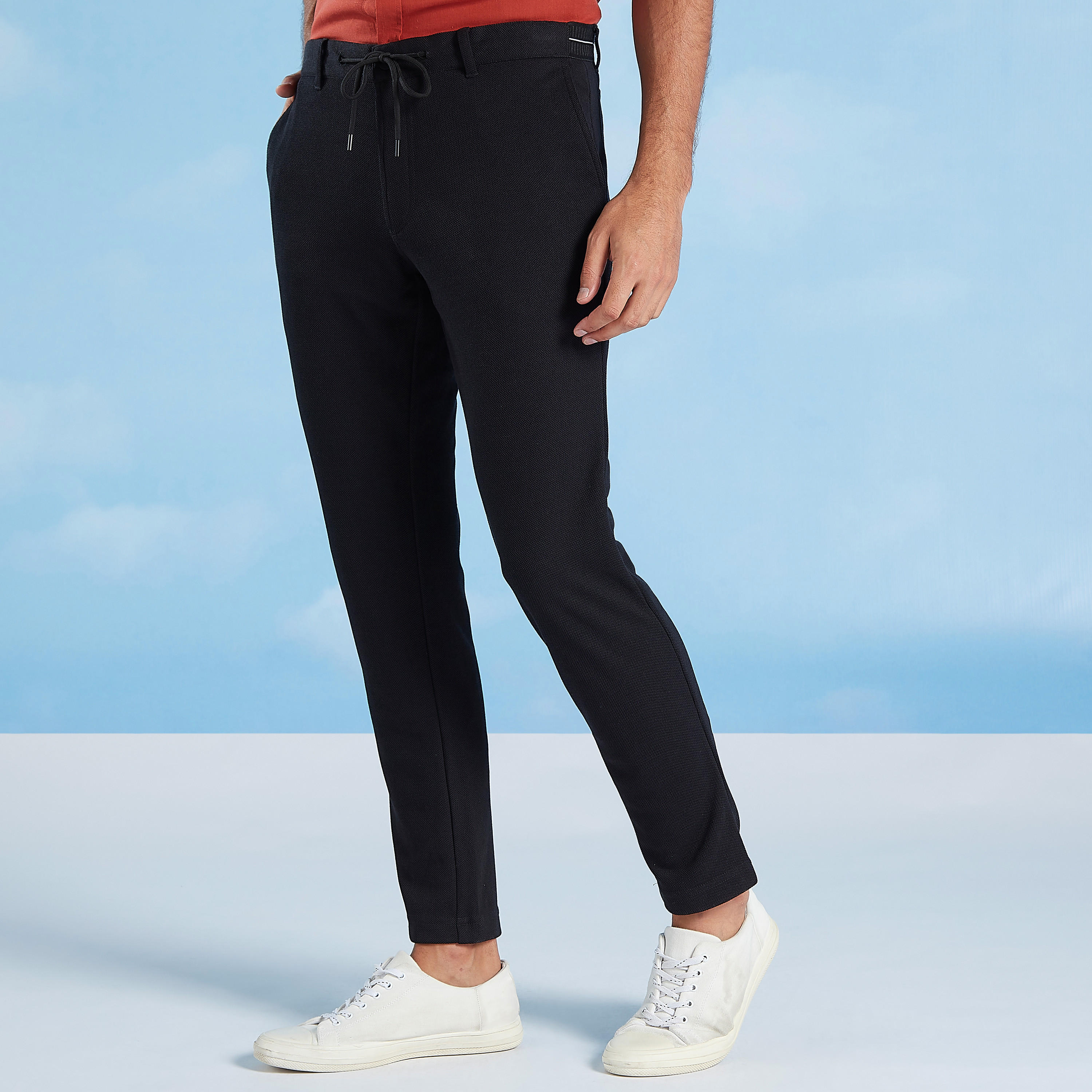 Slim Fit Solid Mid-Rise Chinos with Pocket Detail and Drawstring-men-clothing-bottoms-trousersandchinos-trousers-image-1