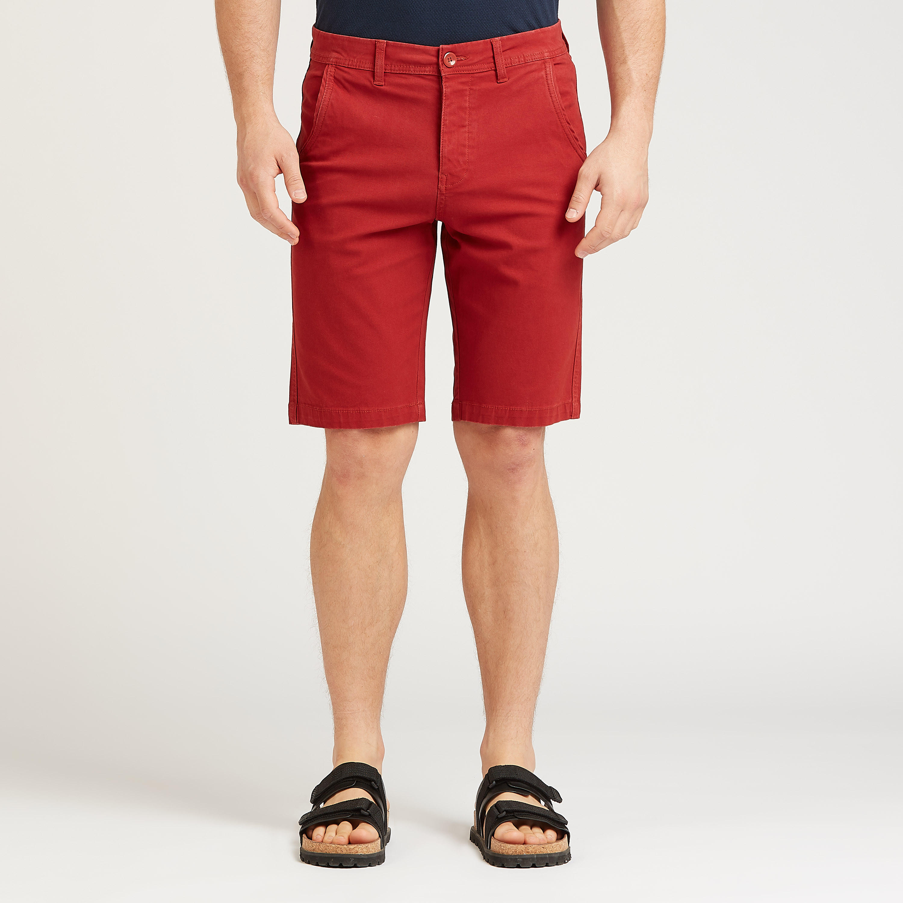 شورت بقصة سليم سادة وخصر متوسط الإرتفاع بجيوب وعراوي حزام-men-clothing-bottoms-shorts-image-1