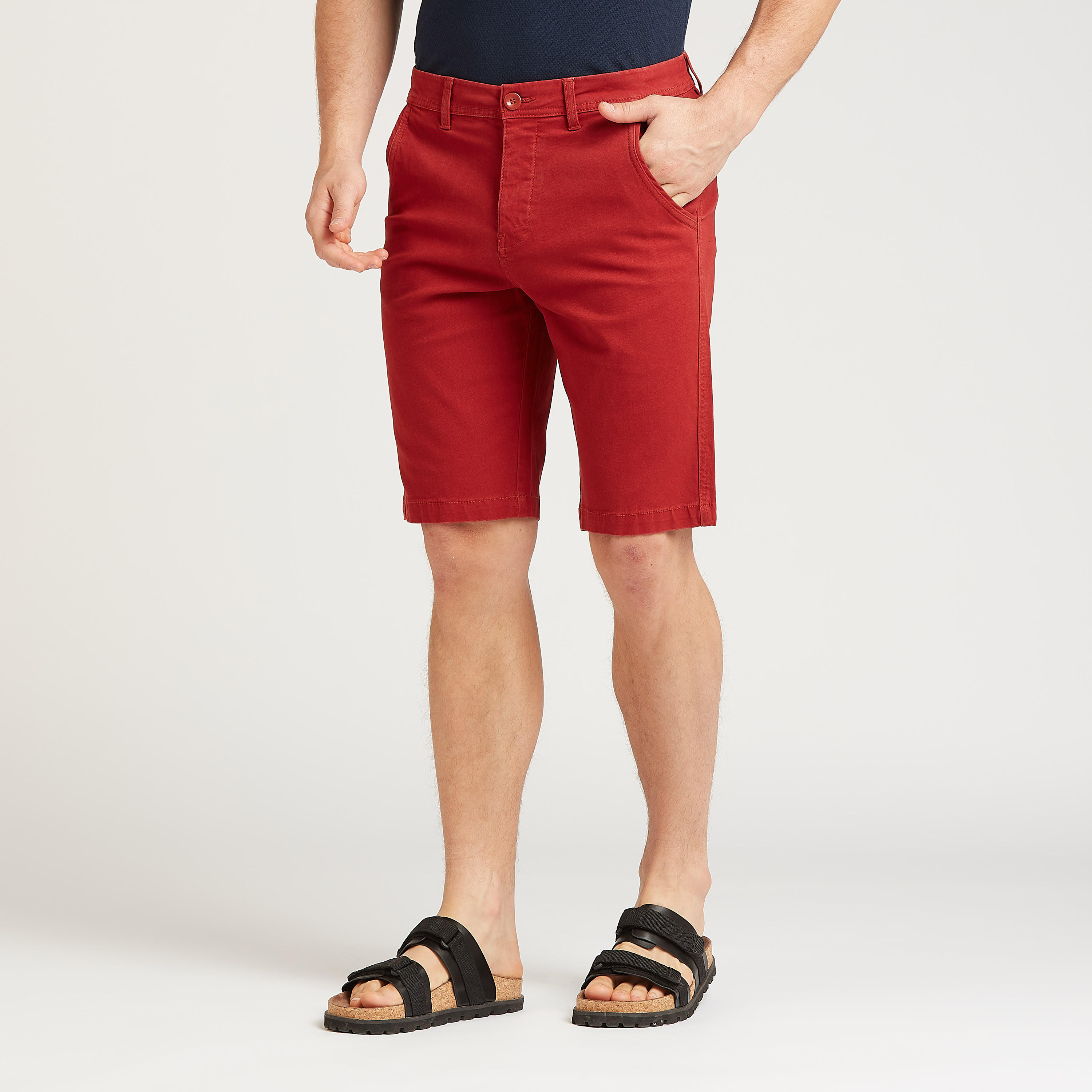شورت بقصة سليم سادة وخصر متوسط الإرتفاع بجيوب وعراوي حزام-men-clothing-bottoms-shorts-image-5