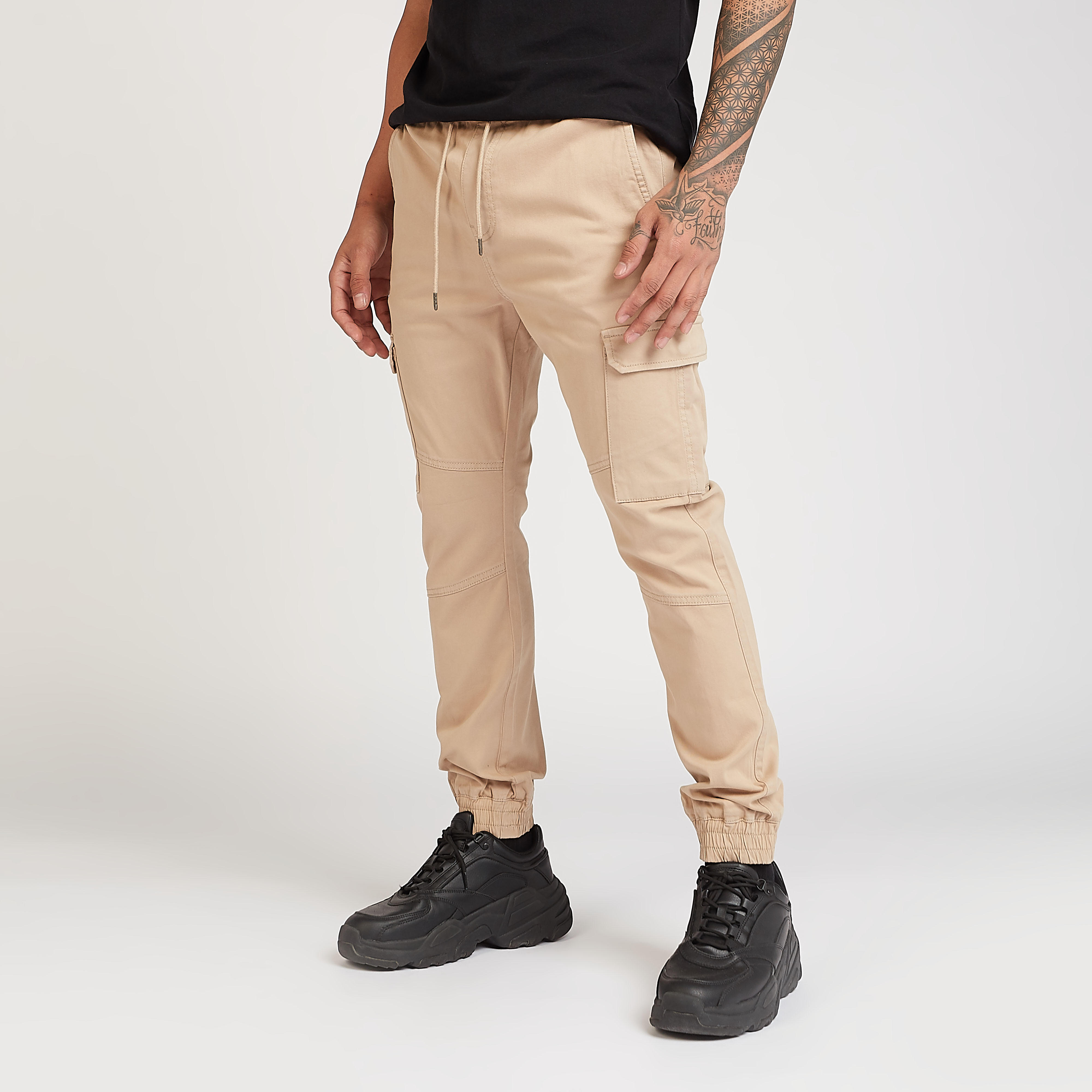 Solid Full Length Cargo Joggers with Drawstring Closure-men-clothing-bottoms-joggers-image-1